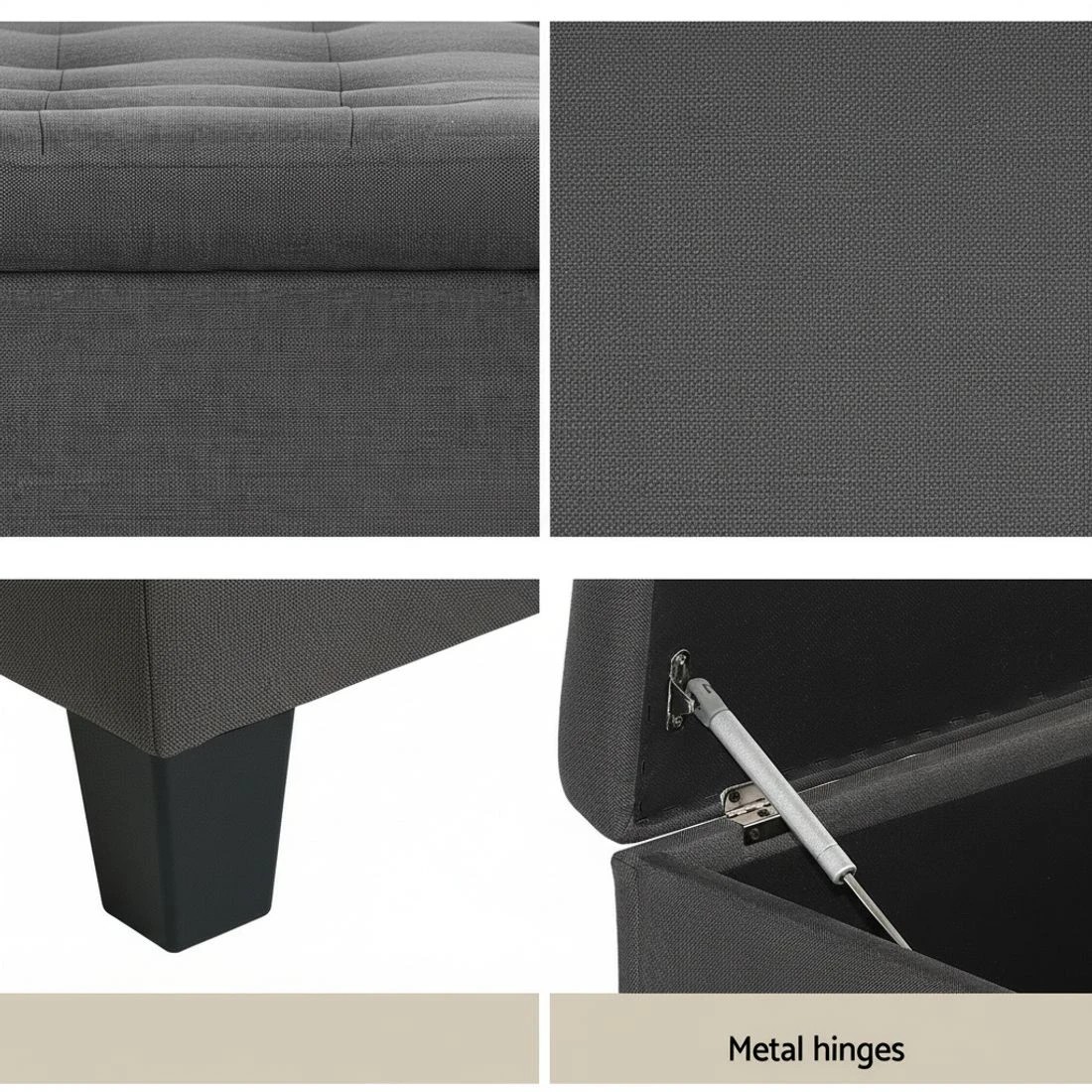 6 Artiss Storage Ottoman Blanket Box 97cm Linen - Charcoal, 6 of 7