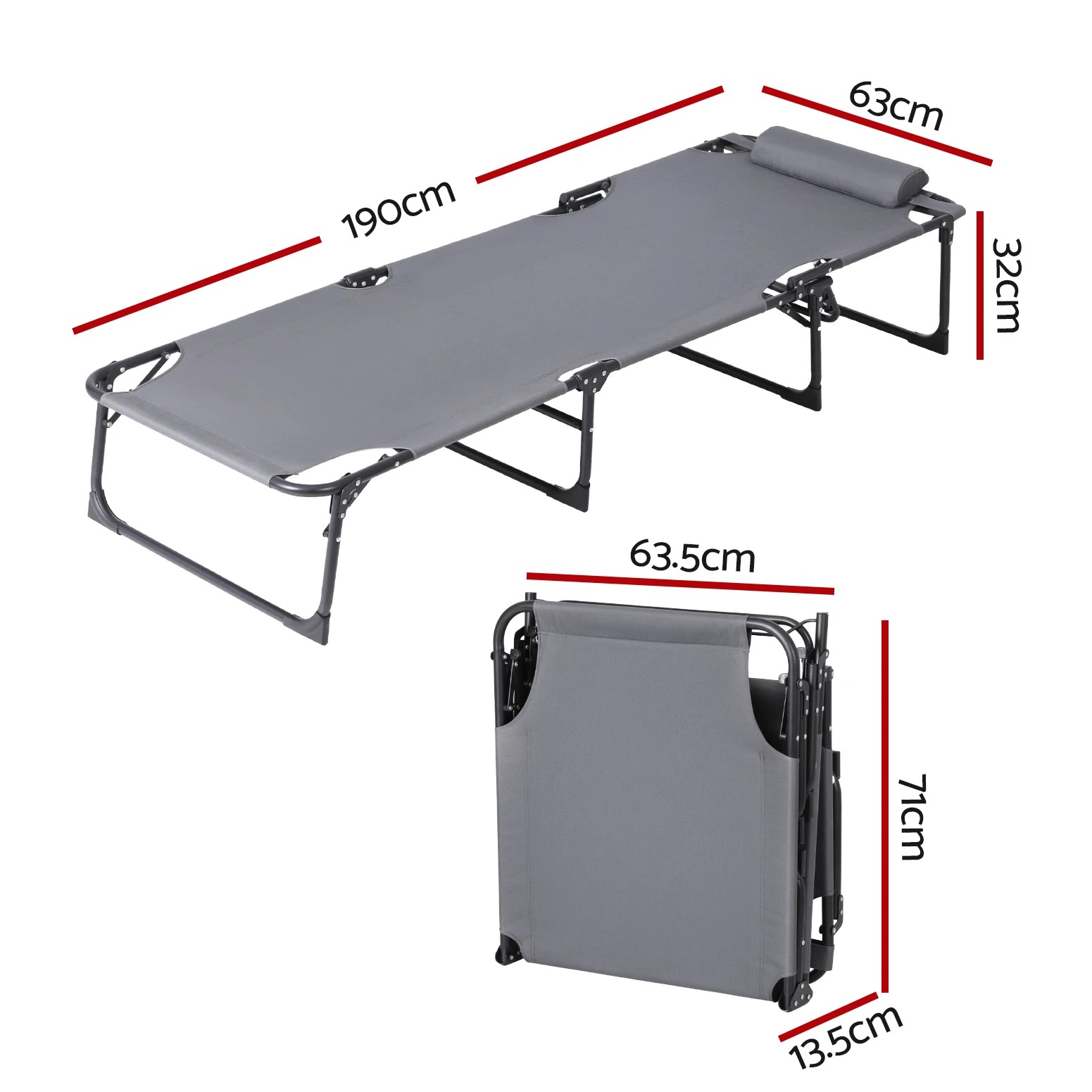 2 Gardeon Sun Lounger Folding Lounge Beach Chair Patio Outdoor - Grey, 2 of 5