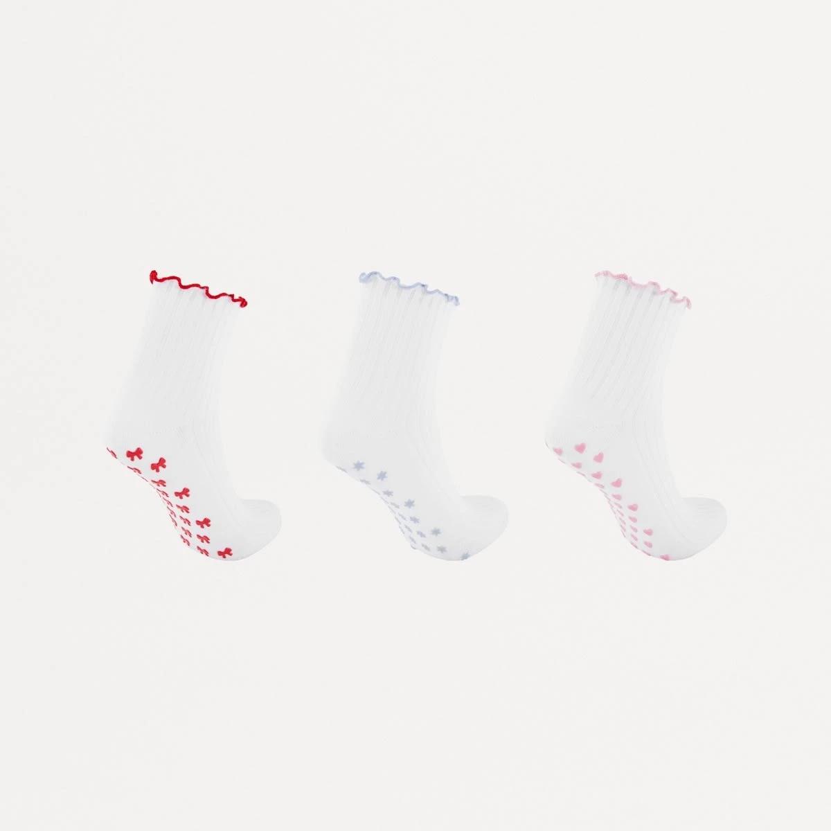 2 3 Pack Frill Quarter Crew Non-Slip Socks LOVE CHERRY MULTI, 2 of 3