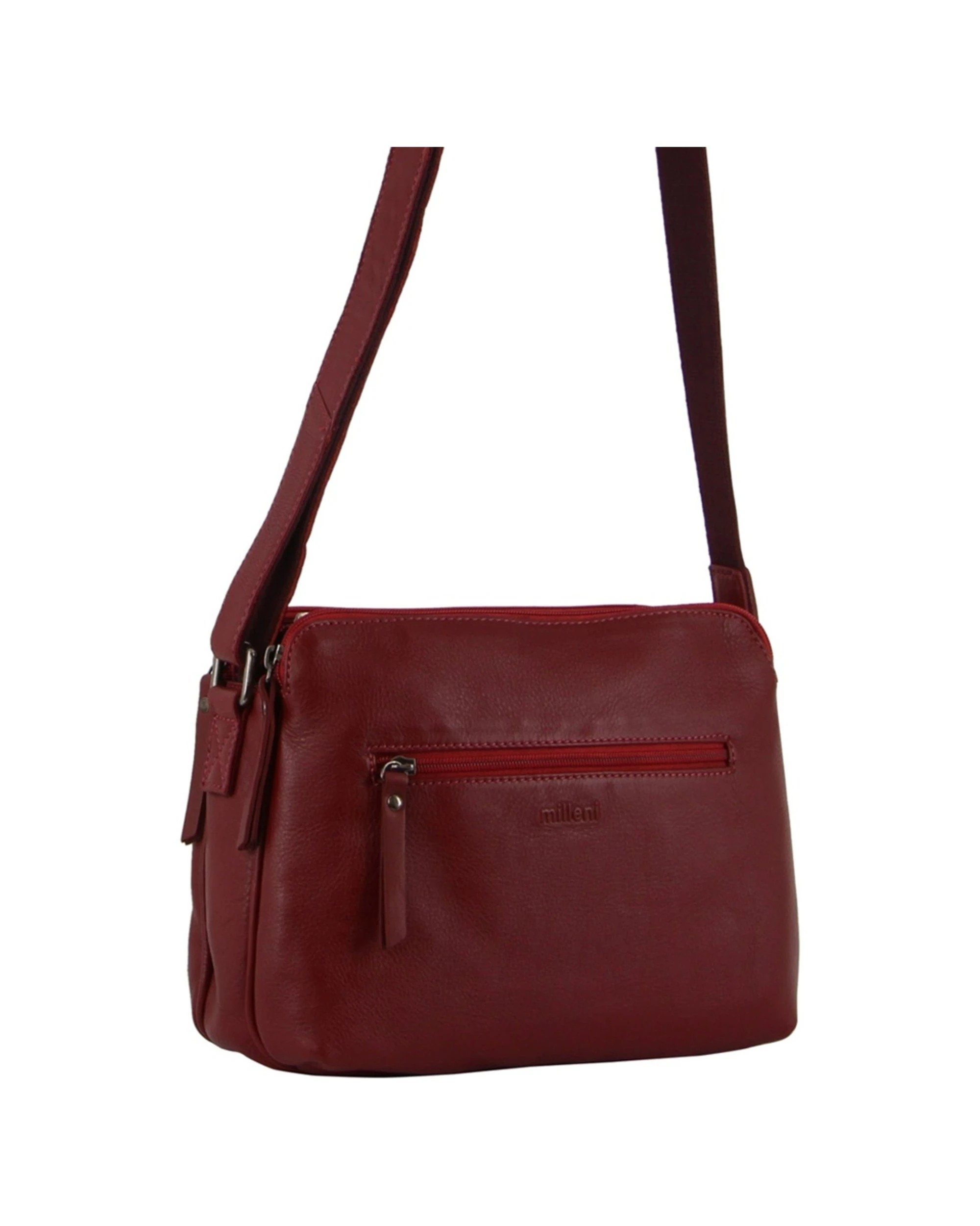 1 Milleni Women's Nappa Leather Shoulder Crossbody Bag 28x22cm - Red, 1 of 3