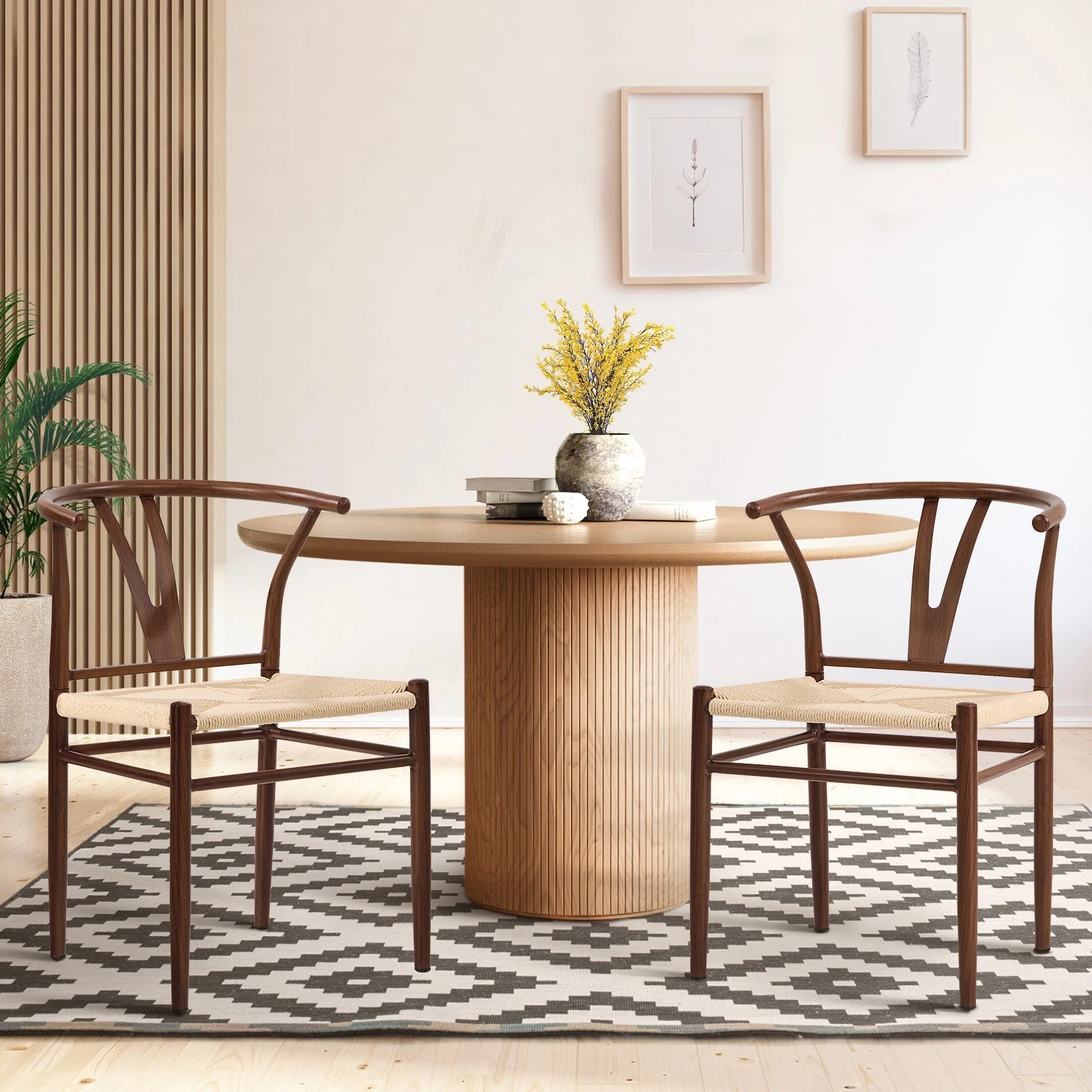 3 Oikiture 2x Dining Chair Metal Hans Wegner Chair Wishbone Cafe Lounge -Walnut, 3 of 9