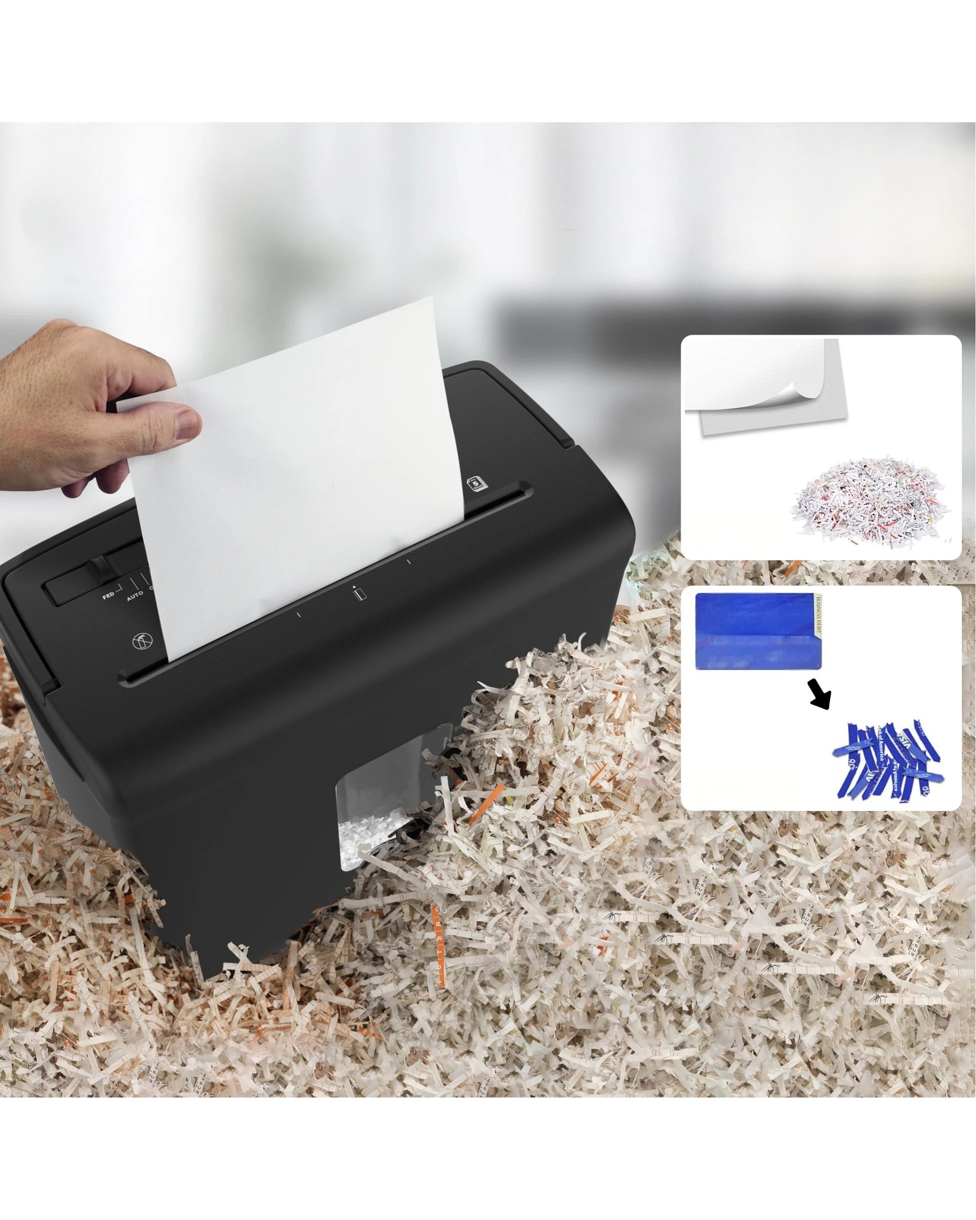 3 Advwin Paper Shredder Automatic Cross Cut P-4 Security, 5 Sheets, 11L Removable Bin - Black, 3 of 6