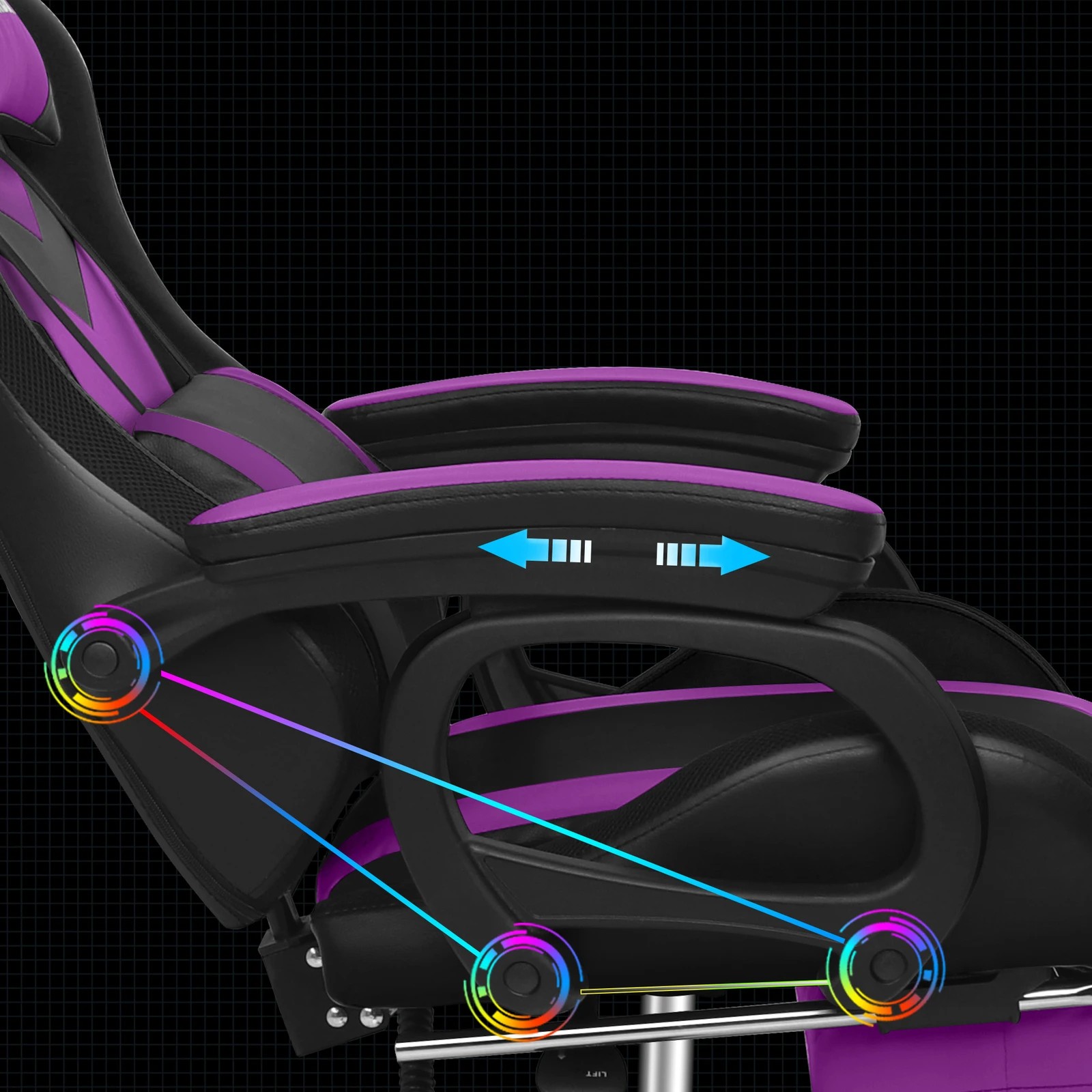 6 Alfordson Gaming Office Chair 12 RGB LED Massage Computer Seat Footrest - Purple, 6 of 10