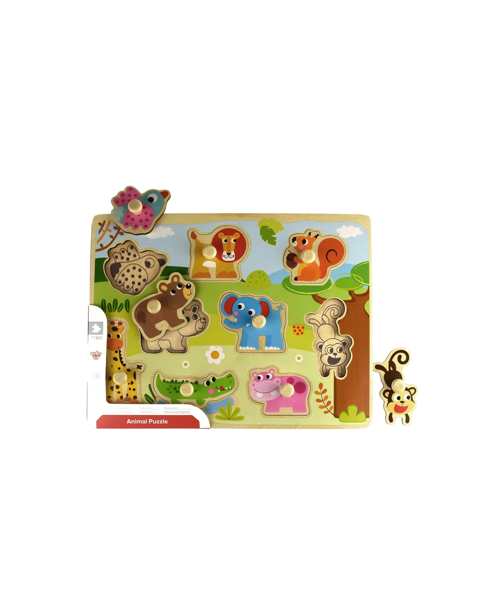 3 Tooky Toy Wooden Animal Peg Kids Toddler Learning Play Puzzle Board 30cm - Multi, 3 of 3