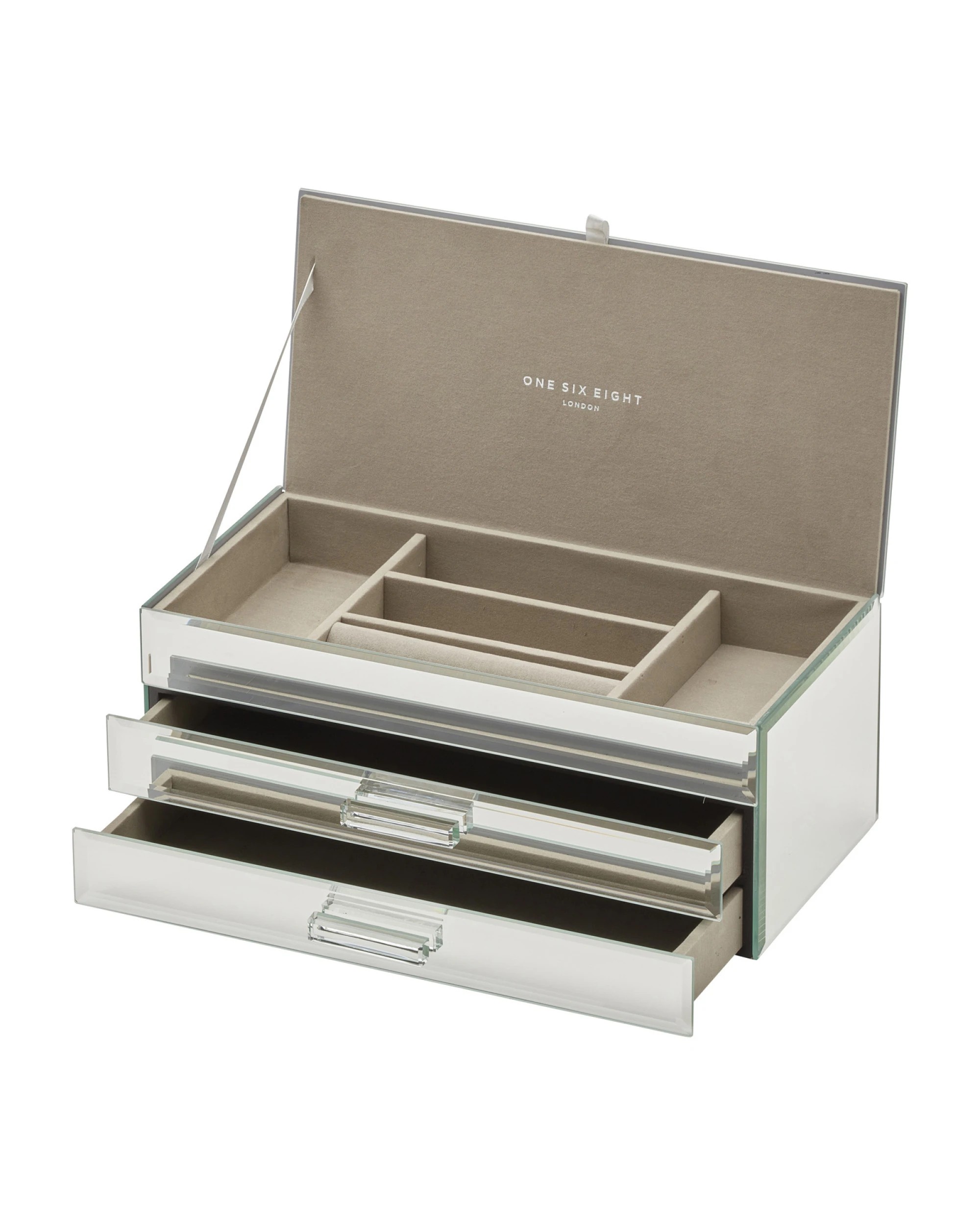 1 One Six Eight London Gabriella Jewellery Box - Mirror - L - Silver, 1 of 7