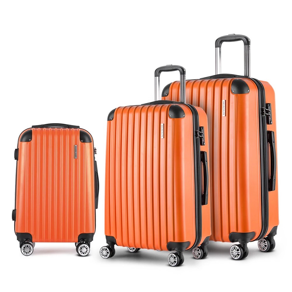 1 Wanderlite 3pc Luggage Trolley Travel Set Suitcase Carry On TSA Lock Hard Case Lightweight Orange - Orange, 1 of 1
