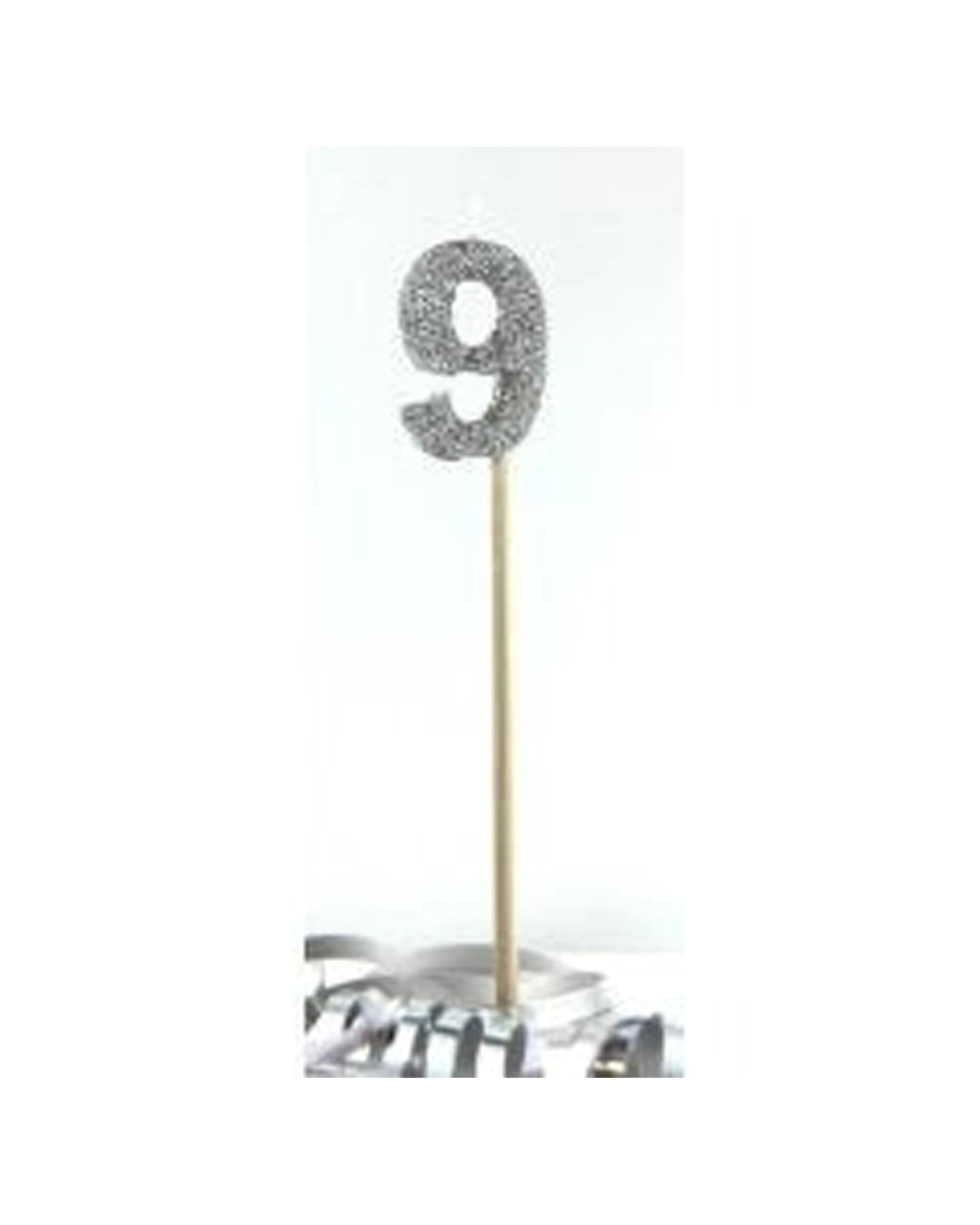 2 Alpen Glitter Candle Number 9 Party Cake Topper Supply - Silver, 2 of 2