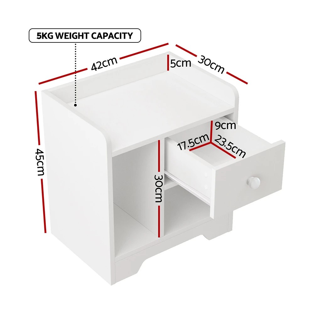 2 Artiss Bedside Table Drawer Nightstand Side End Table Storage Open Shelf - White, 2 of 8
