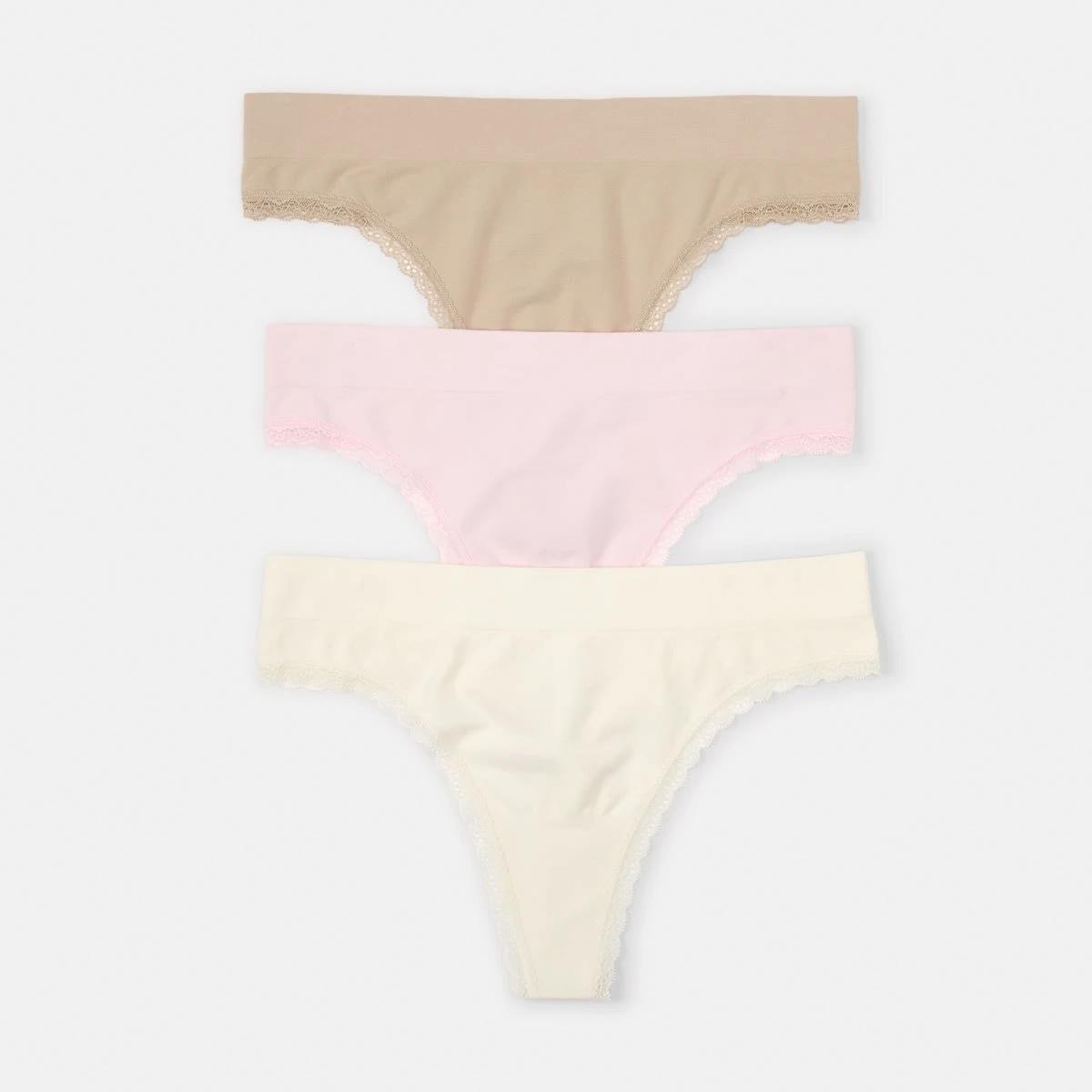 1 3 Pack Seamfree Bamboo Lace G-string Briefs PINK CHALK, WHISPER WHITE, LIGHT FAWN, 1 of 8