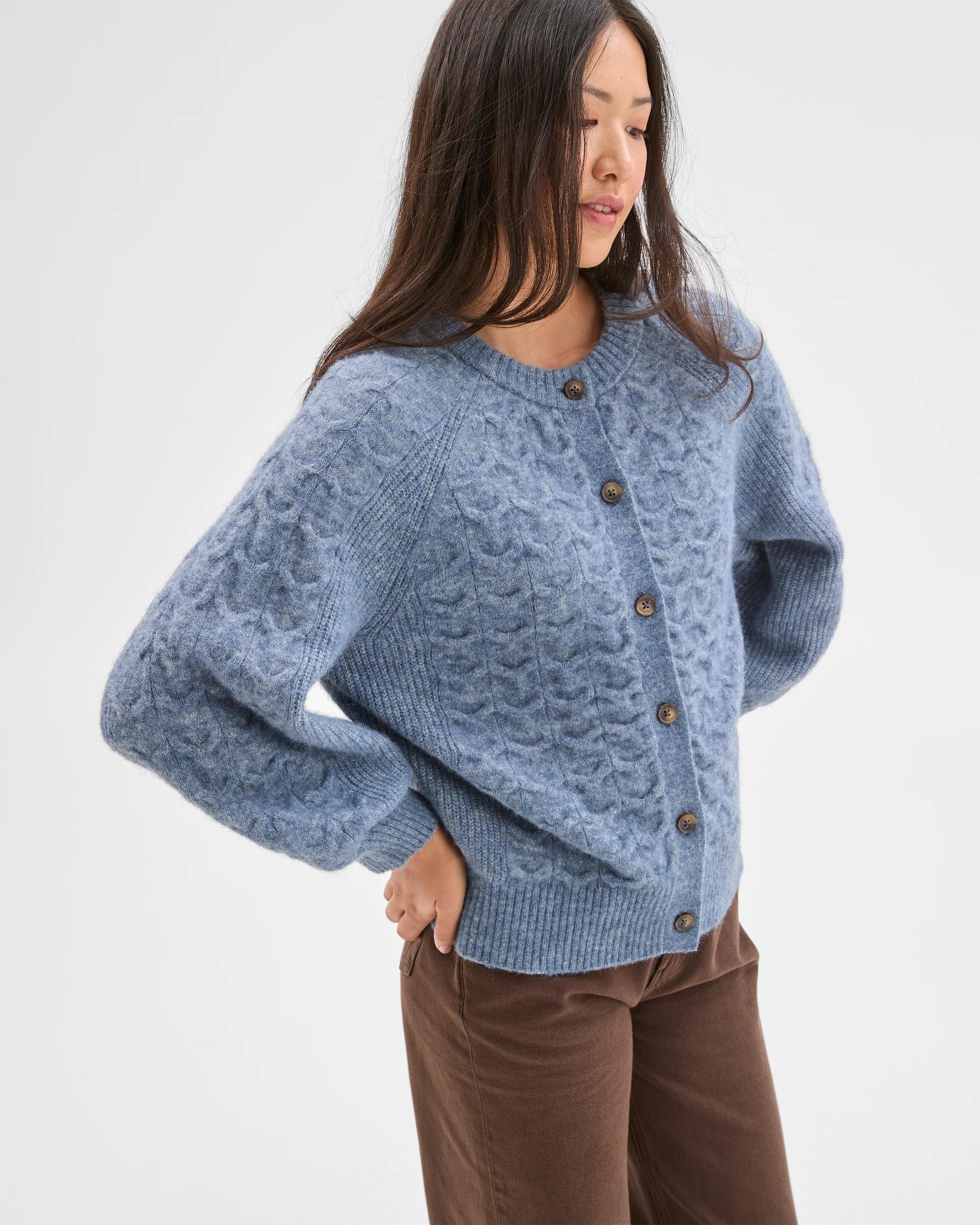 5 Target Woman Cable Knit Bell Sleeve Cardigan BLUE FOG, 5 of 8