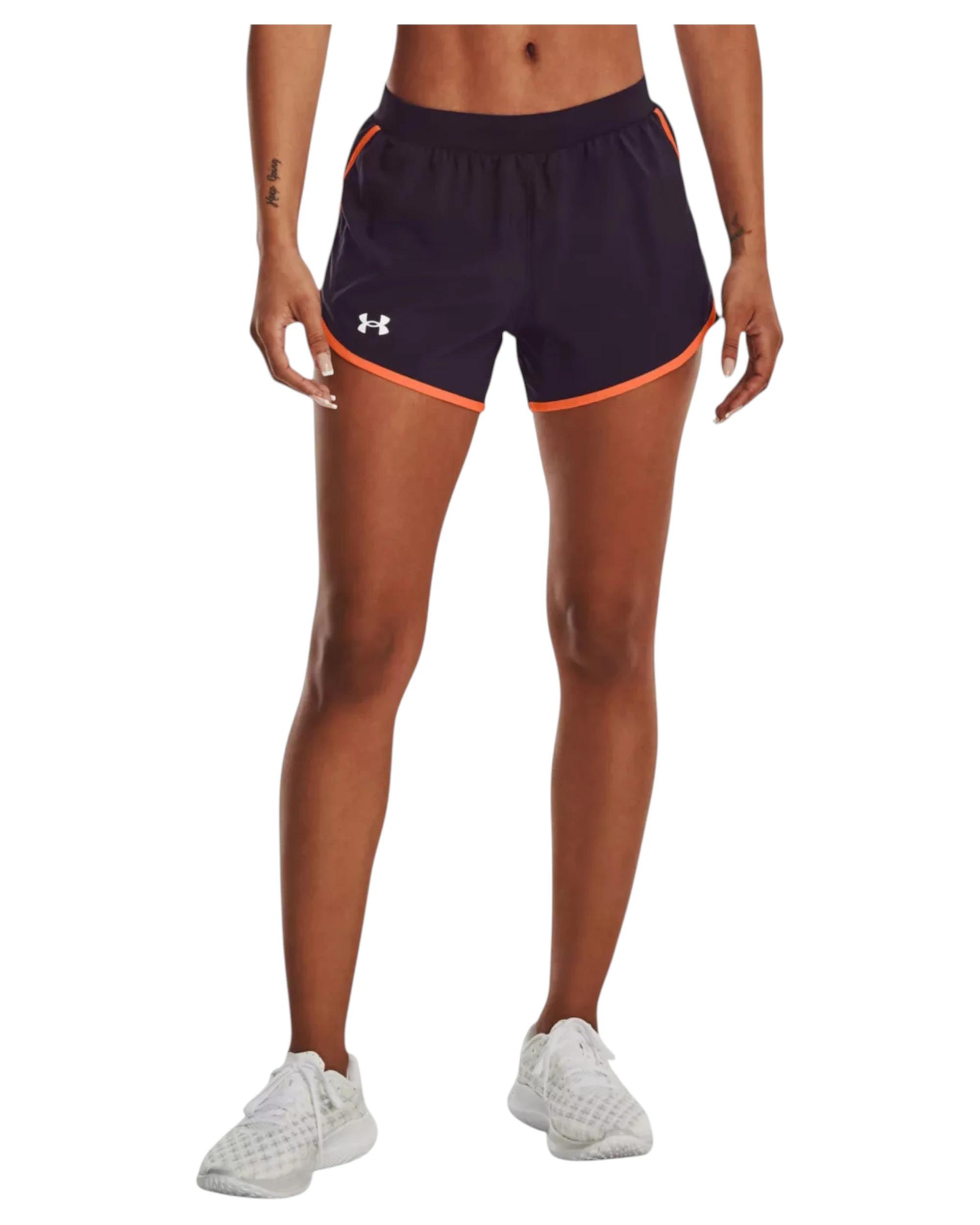 4 Under Armour Womens Dark Purple/ Orange Fly-By 2.0 Shorts DARK PURPLE/ORANGE, 4 of 6