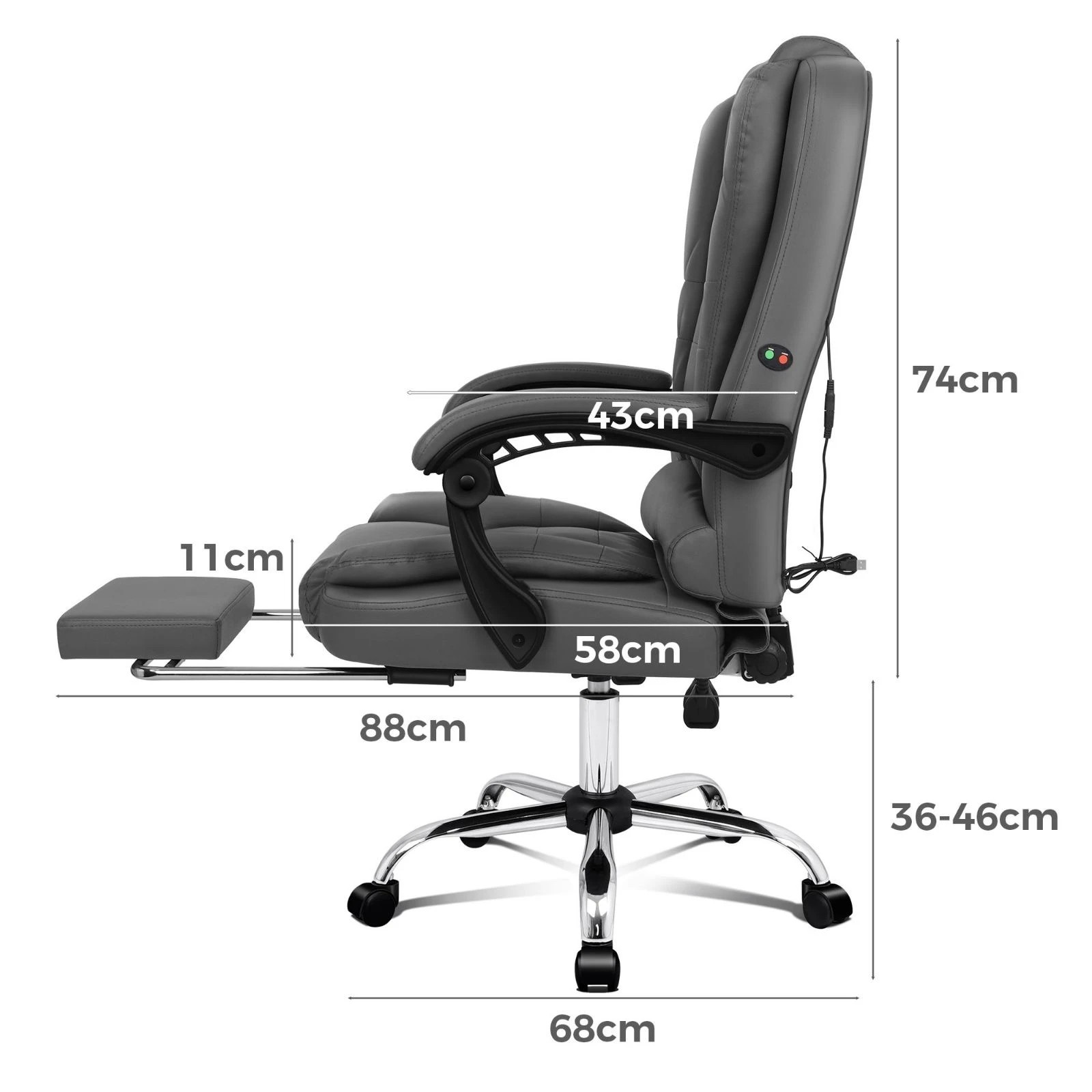 4 Alfordson Massage Office Chair Executive Seat Gaming Recliner Computer Racer - Grey, 4 of 10