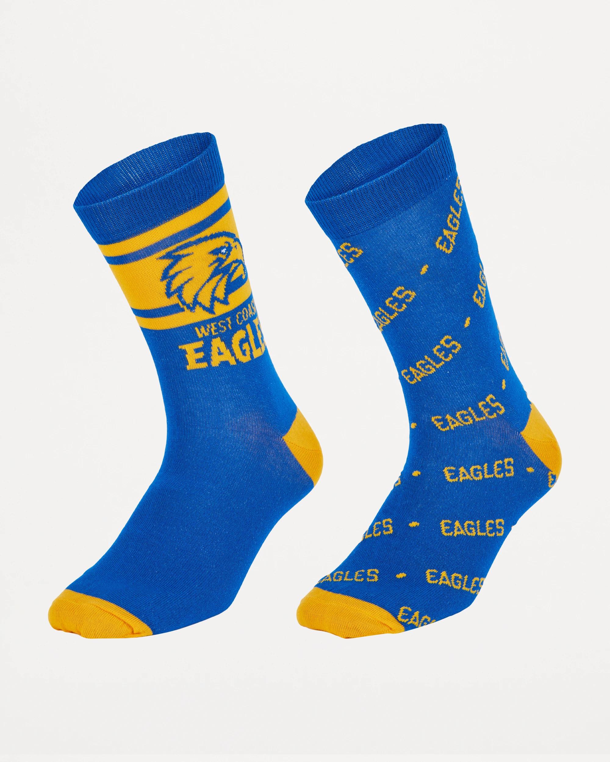 1 2 Pack Official AFL Adult Sock Set WHITE WEST COAST, 1 of 3