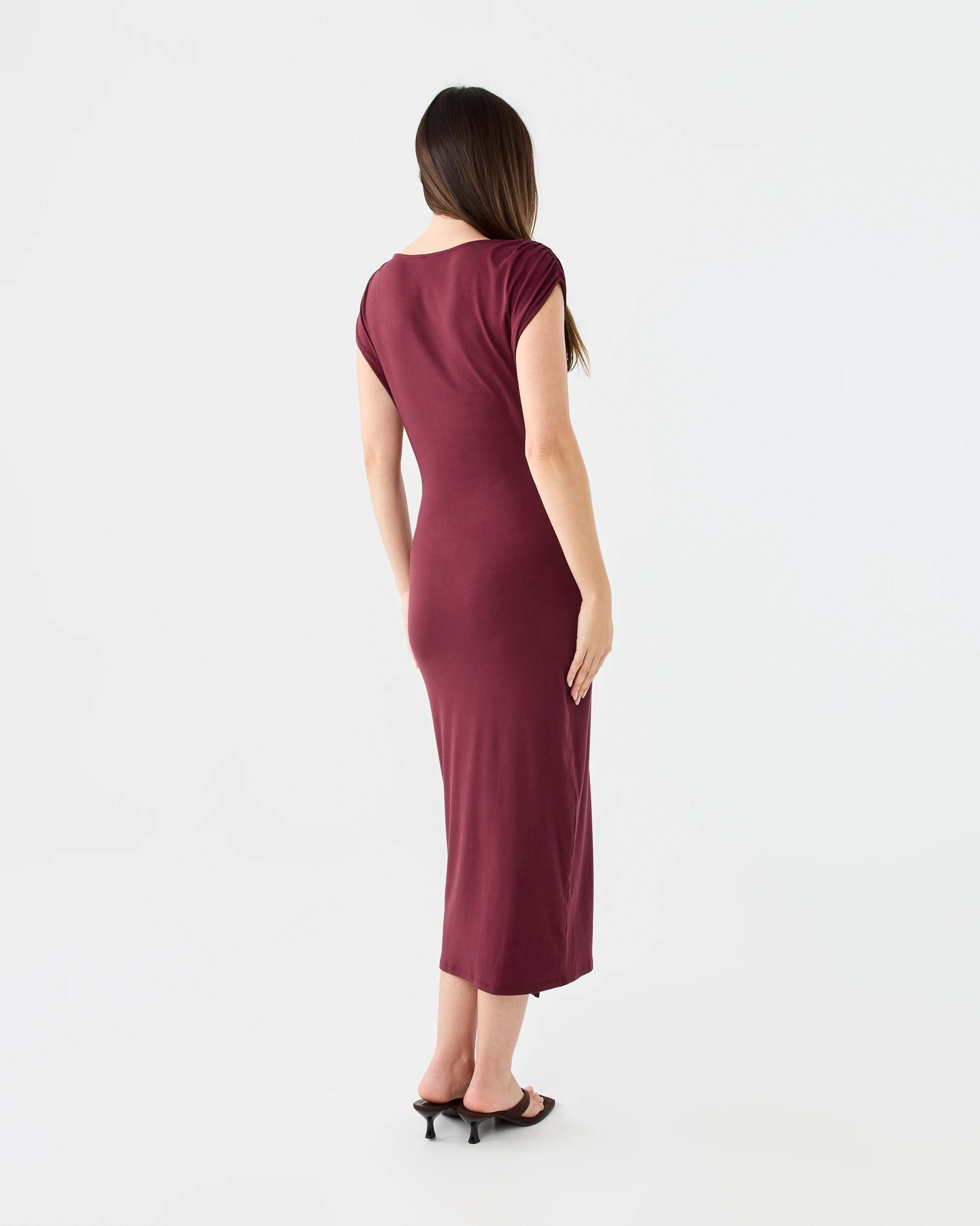 3 Short Sleeve Jersey Gold Detail Midi Dress Cran Juice, 3 of 6