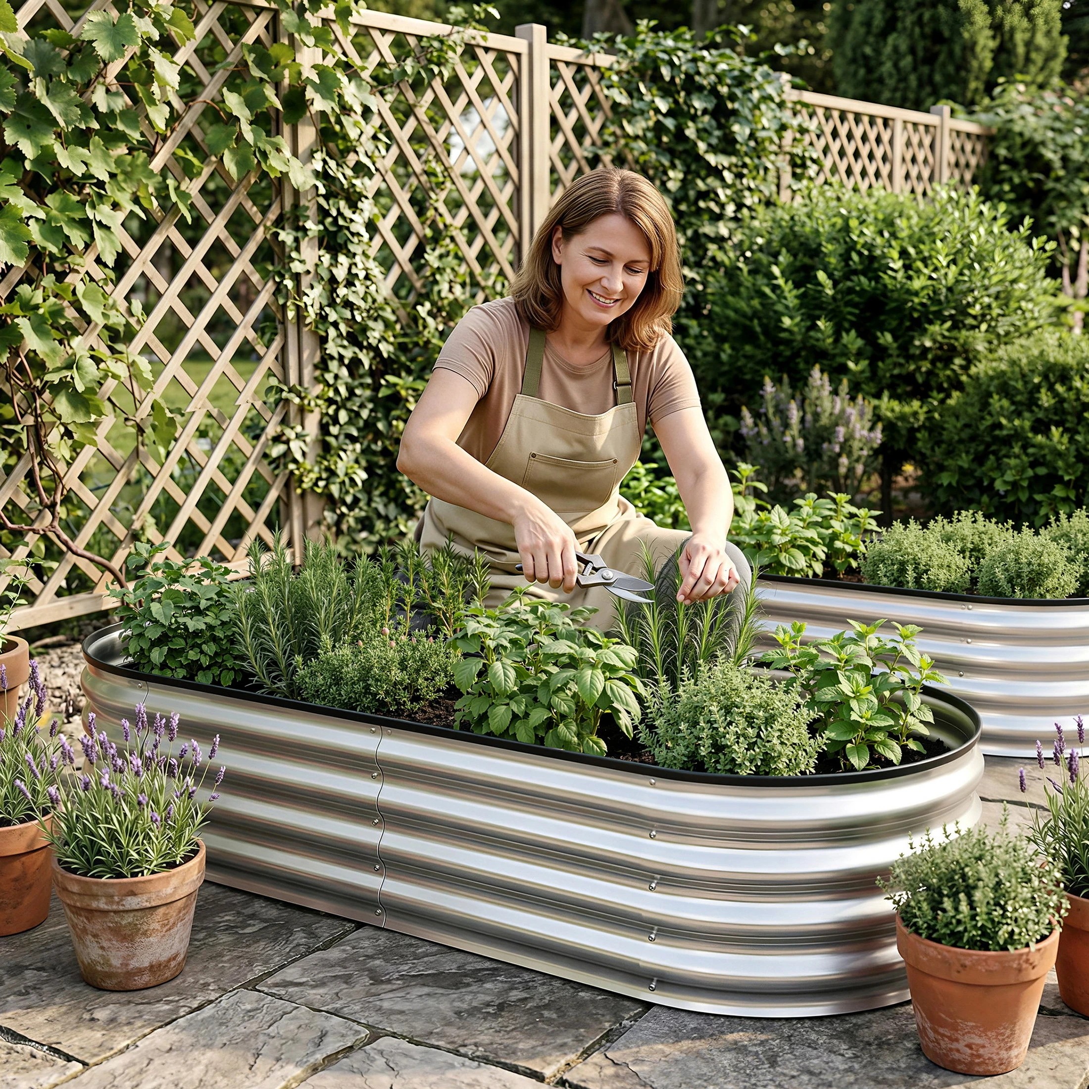 4 Green Fingers Raised Garden Bed Galvanised Oval Metal Planter Box Large Outdoor - Silver, 4 of 5