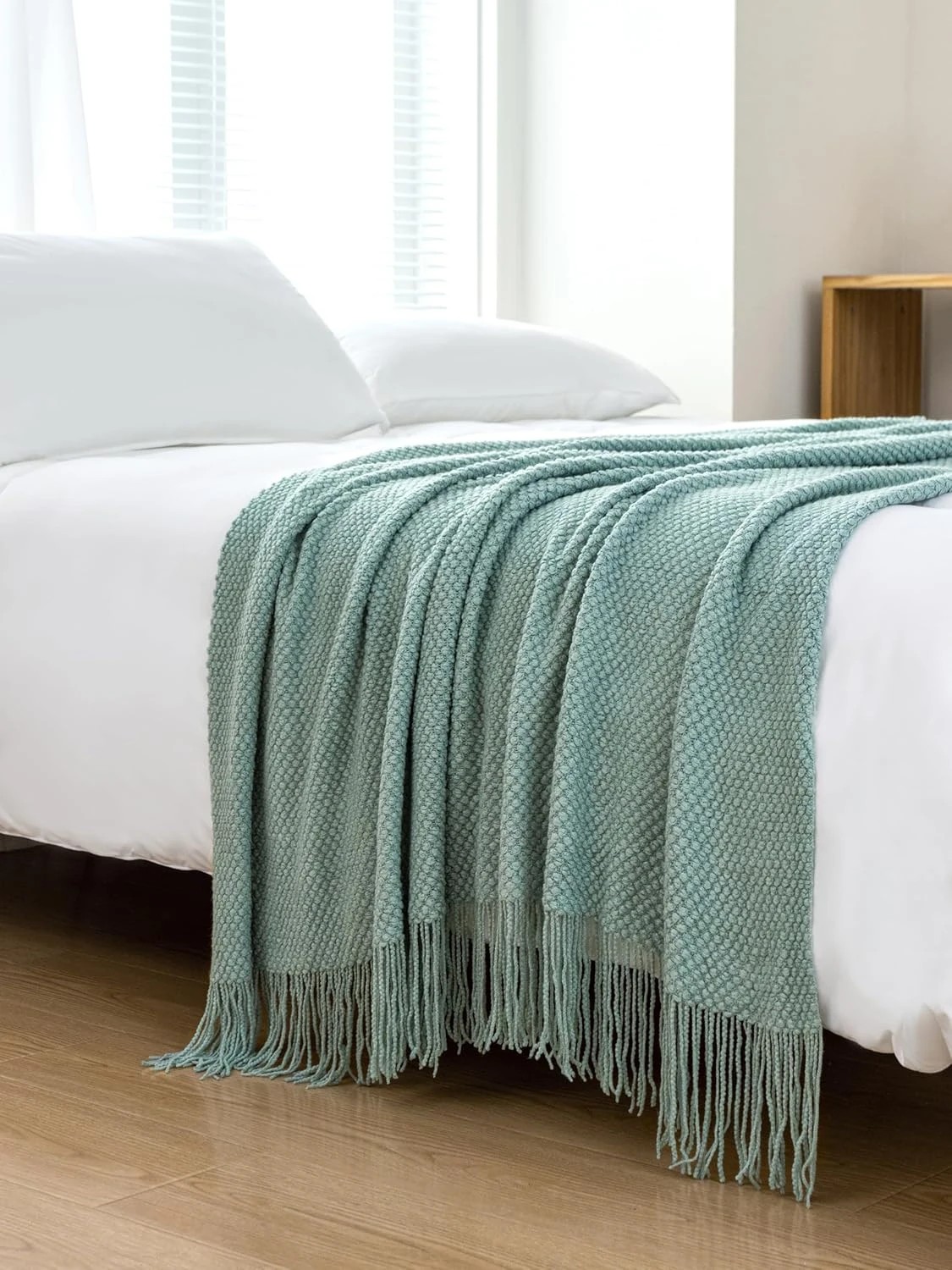 4 Gioia Casa Micro Plush Knitted Throw Blanket Soft Warm Lightweight - Seafoam, 4 of 7