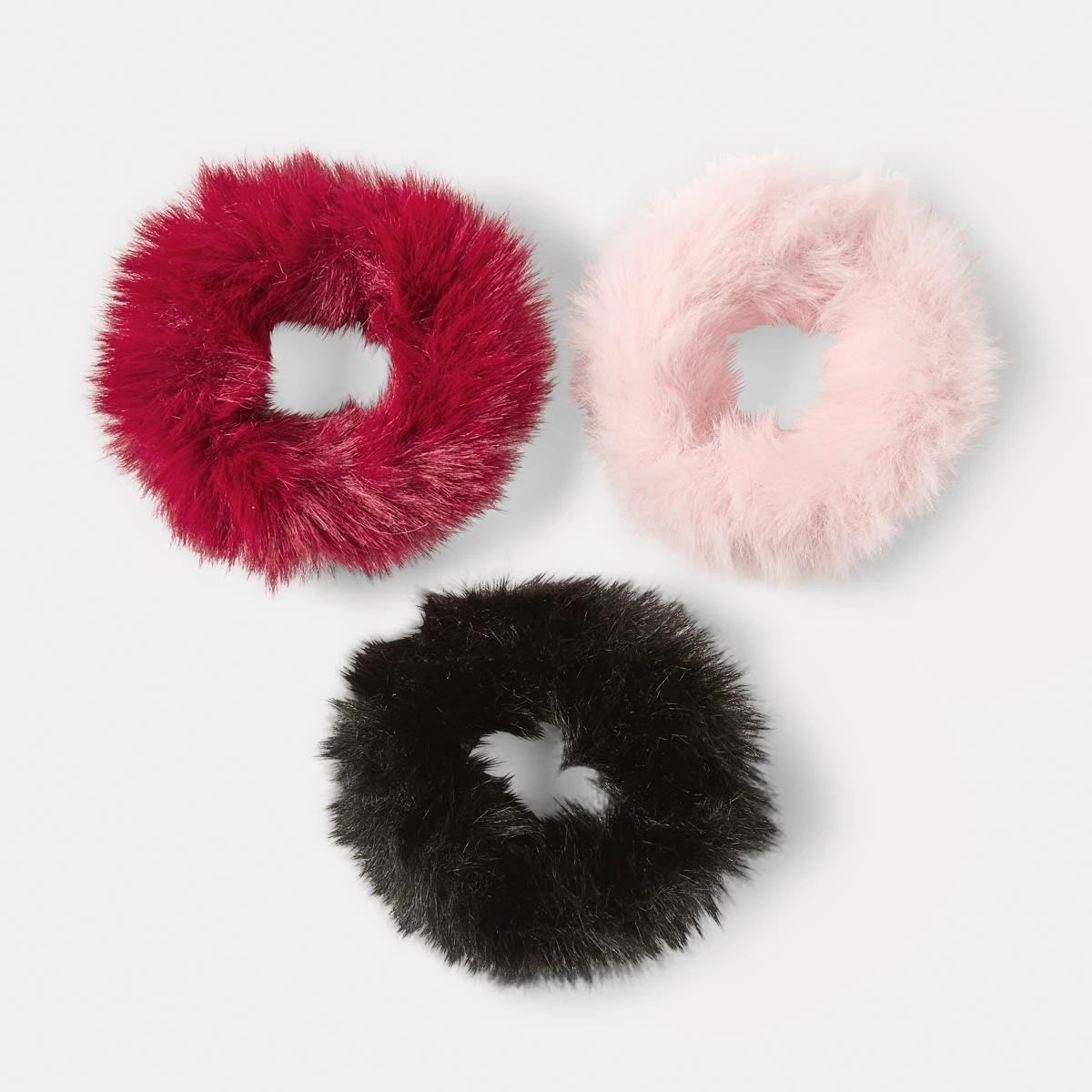 1 3 Pack Faux Fur Hair Scrunchie - Red, Pink and Black, 1 of 5