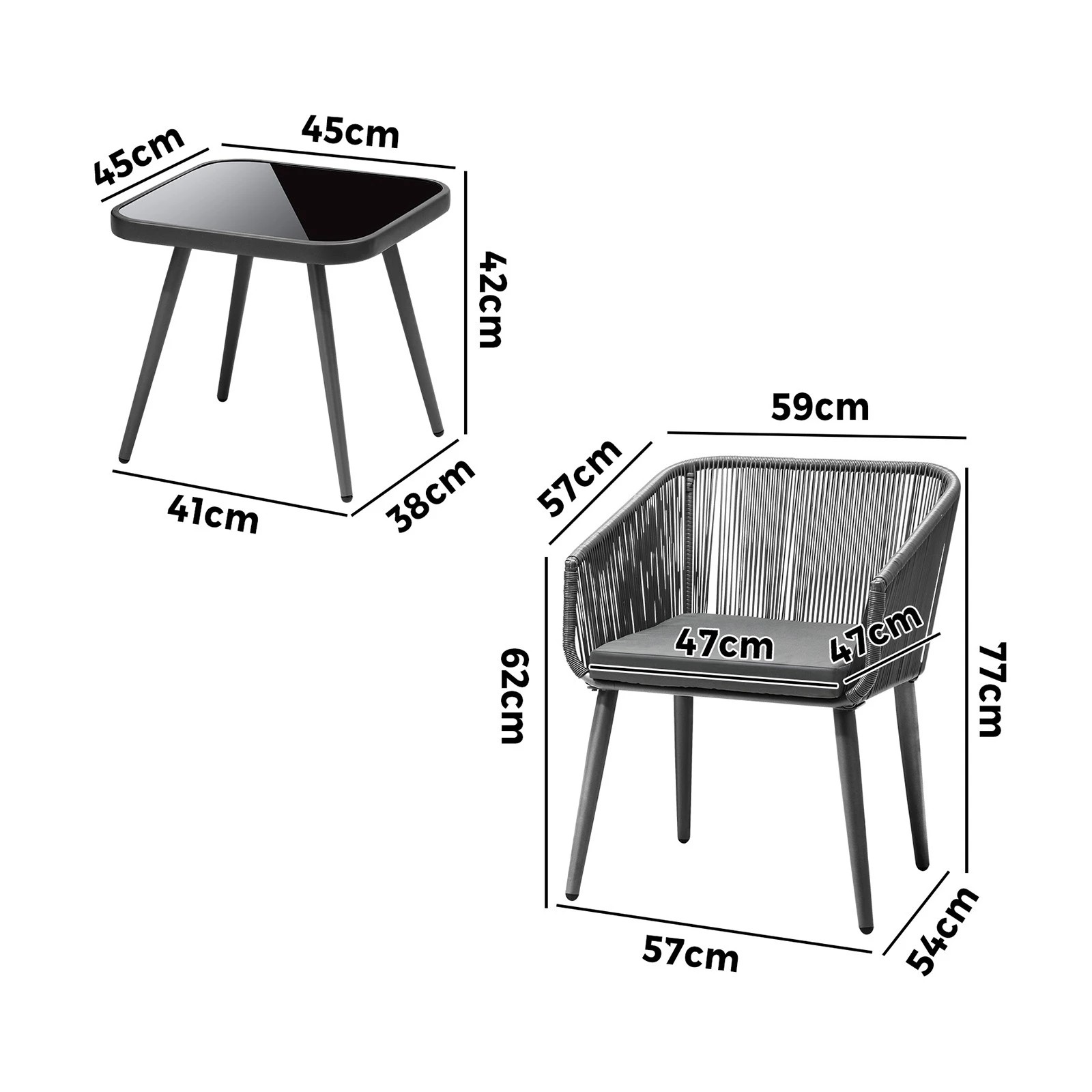 1 Livsip Outdoor Furniture 3 Piece Lounge Setting Chairs Side Table Bistro Set Patio - Grey, 1 of 8