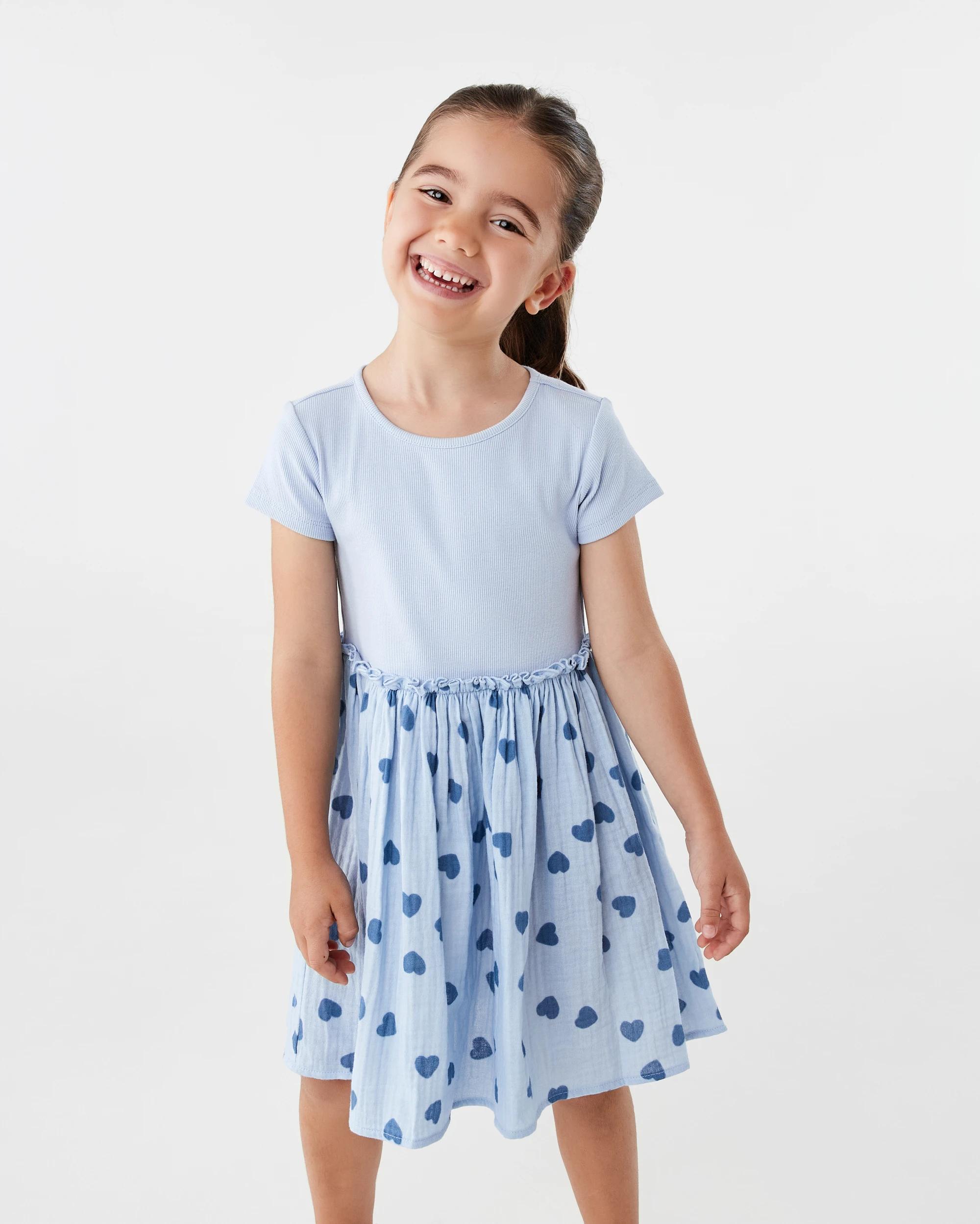 1 Short Sleeve Ribbed Dress Blu Heart, 1 of 8