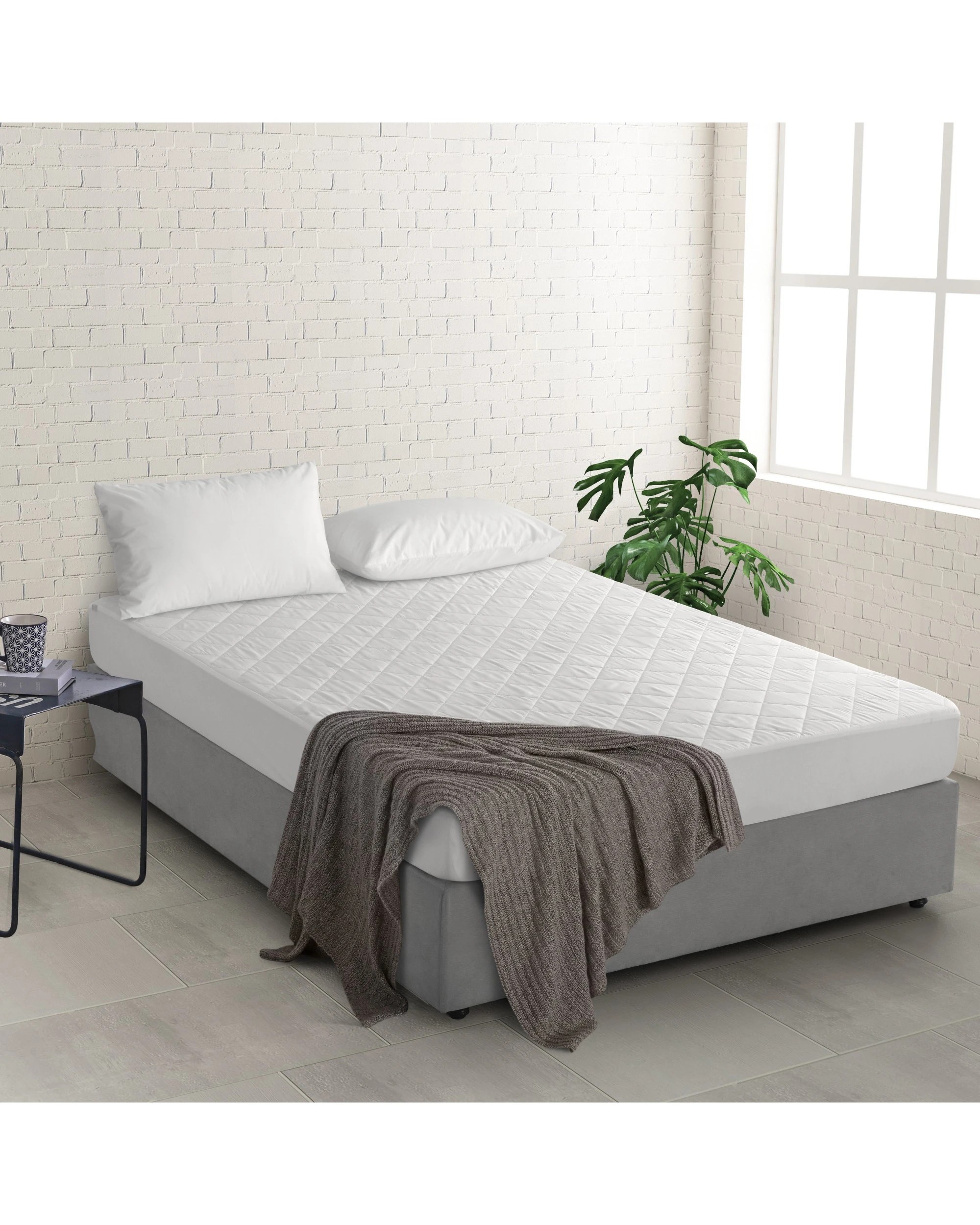 1 Natural Home Bamboo Quilted Mattress Protector - Single Bed - White, 1 of 8
