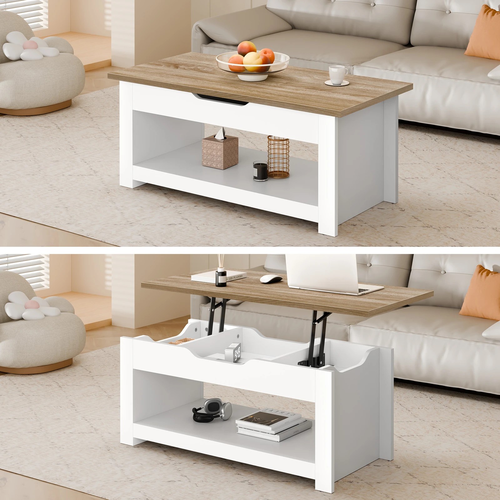 3 Alfordson Coffee Table Lift Up Top Laptop Desk Hidden Storage Shelf - Wood White, 3 of 10