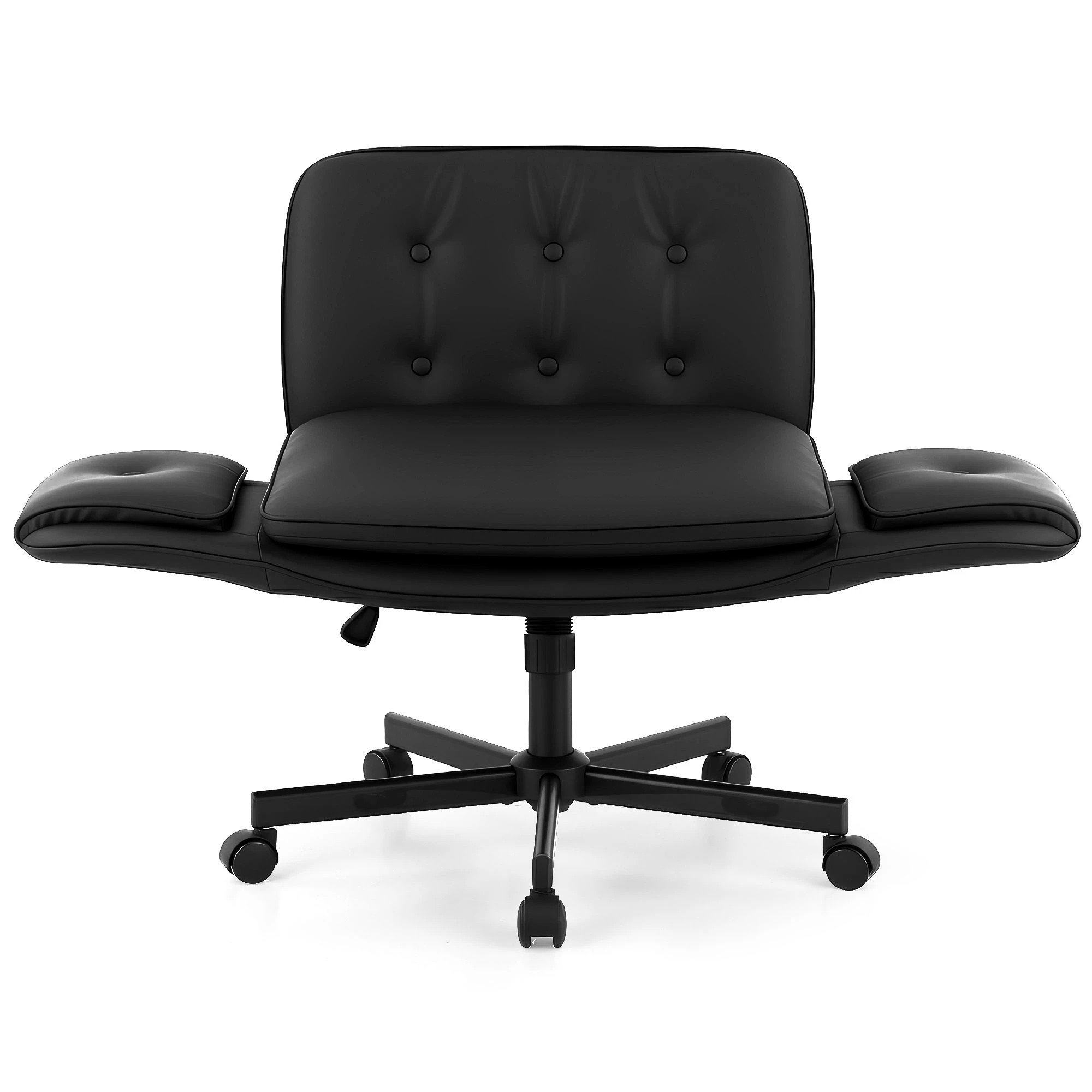 3 Artiss Criss Cross Legged Office Chair PU with Wheels & Adjustable Armrests - Black, 3 of 10