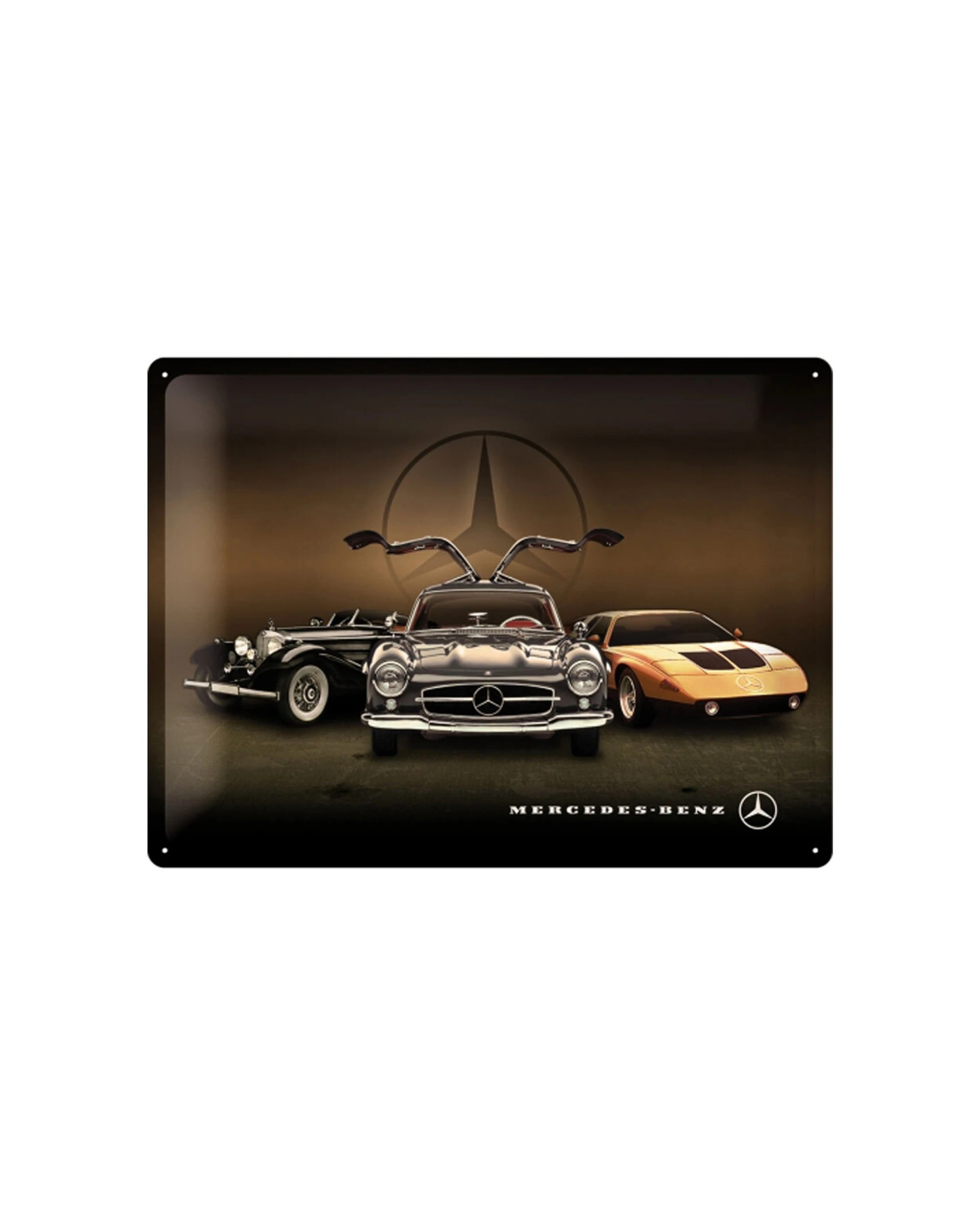 1 Nostalgic-Art Large 30x40cm Metal Wall Art Sign Plaque - Mercedes Benz 3 Cars - Black, 1 of 1