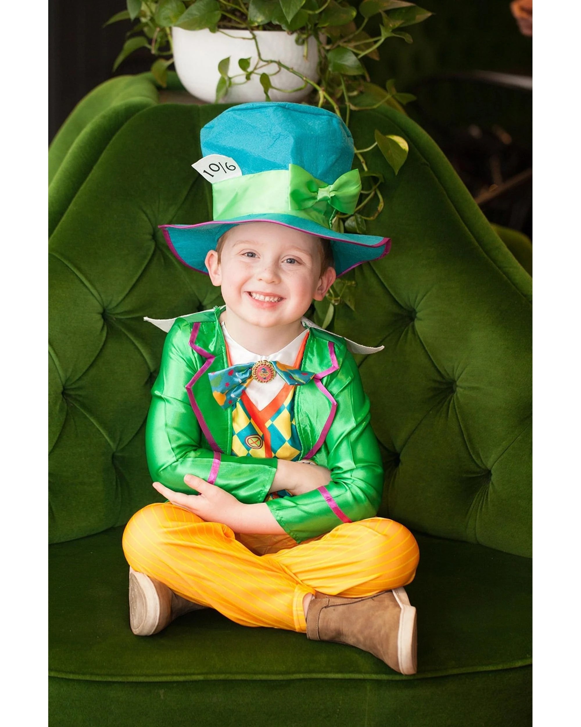 4 Disney Mad Hatter Boys Large Polybag Deluxe Costume Size 3-5 Years, 4 of 5