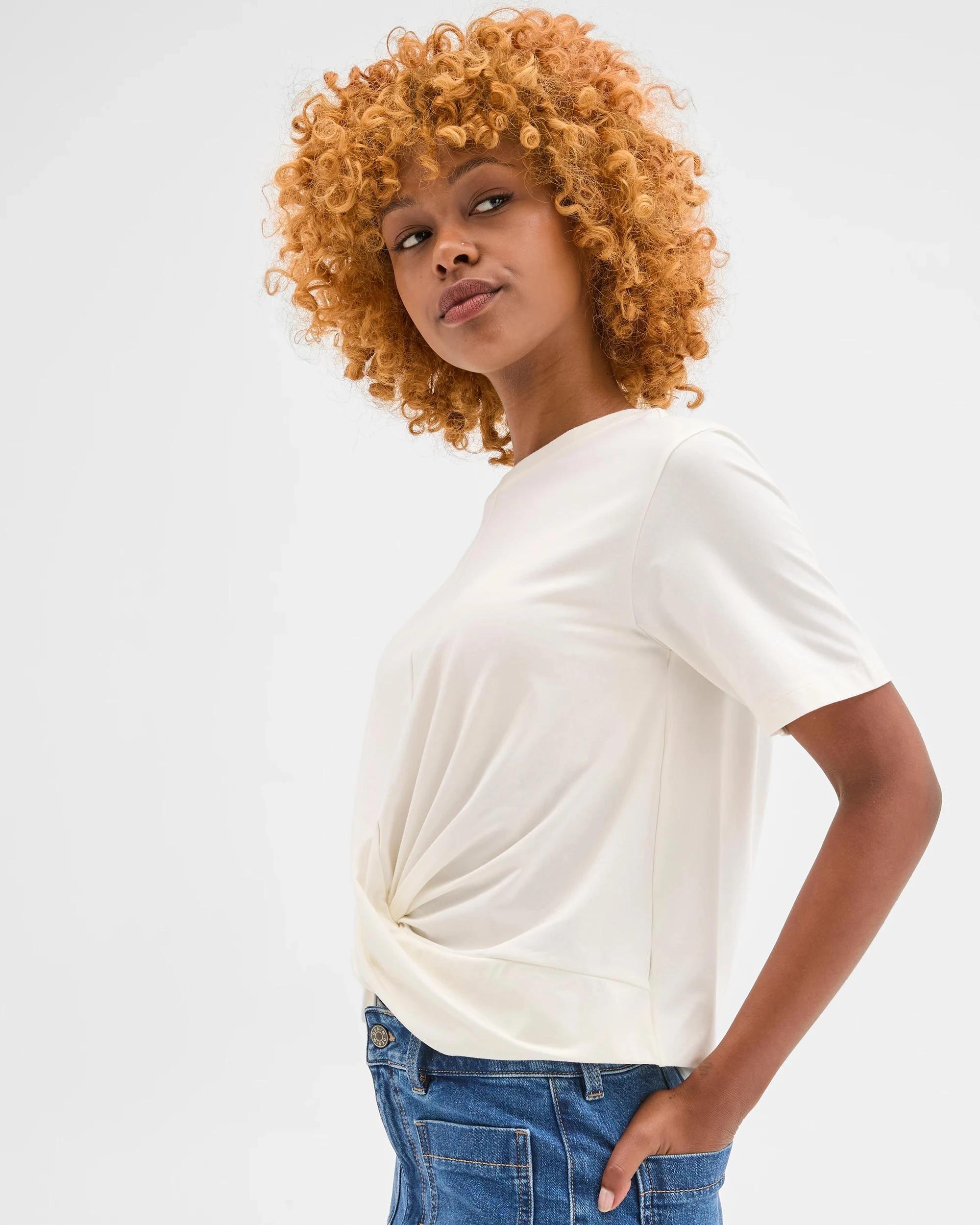 3 Target Petites Petites Short Sleeve Twist Front T-Shirt CLOUD DANCER, 3 of 5