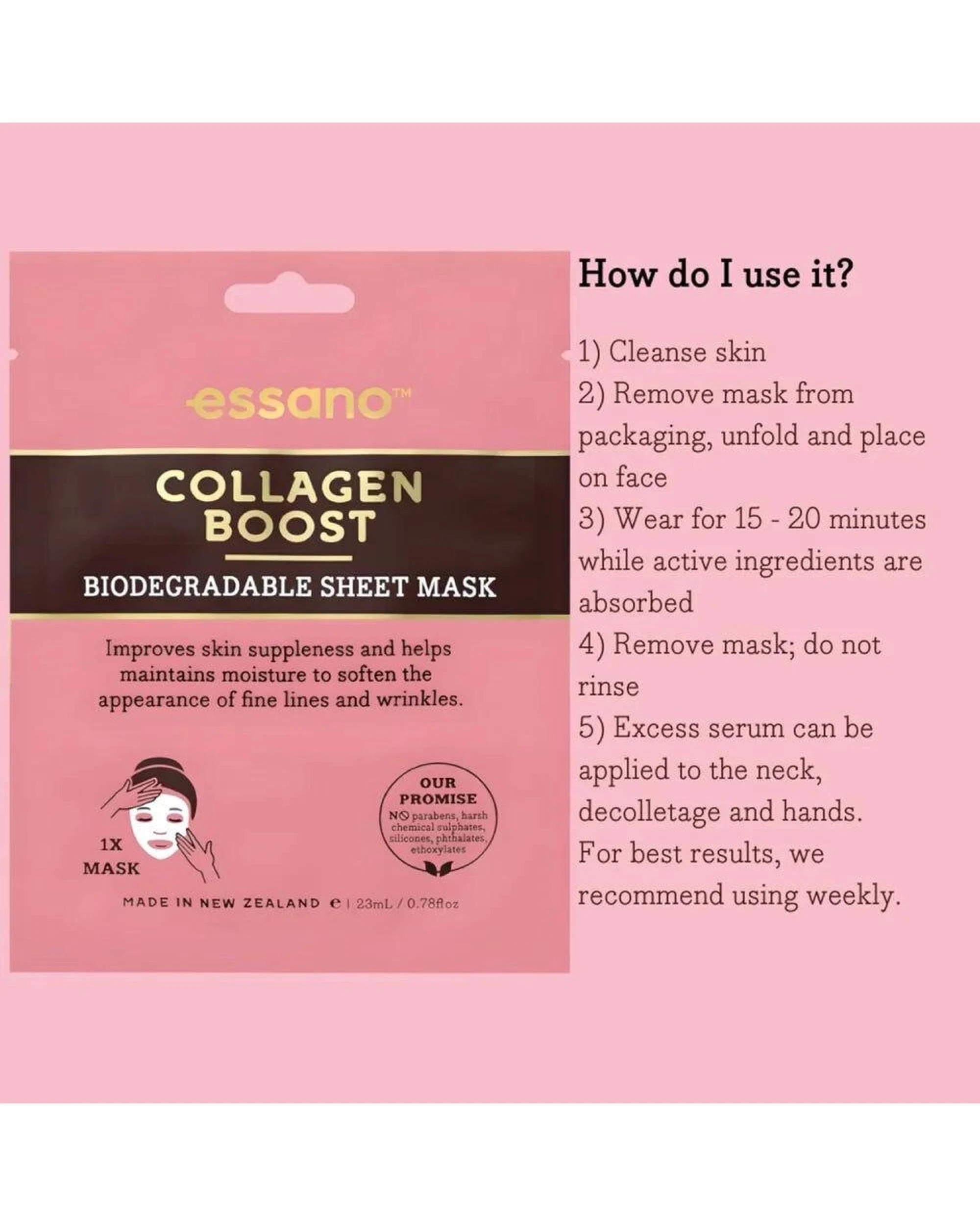 4 12 x Essano Collagen Boost Biodegradable Sheet Face Mask 23mL, 4 of 5