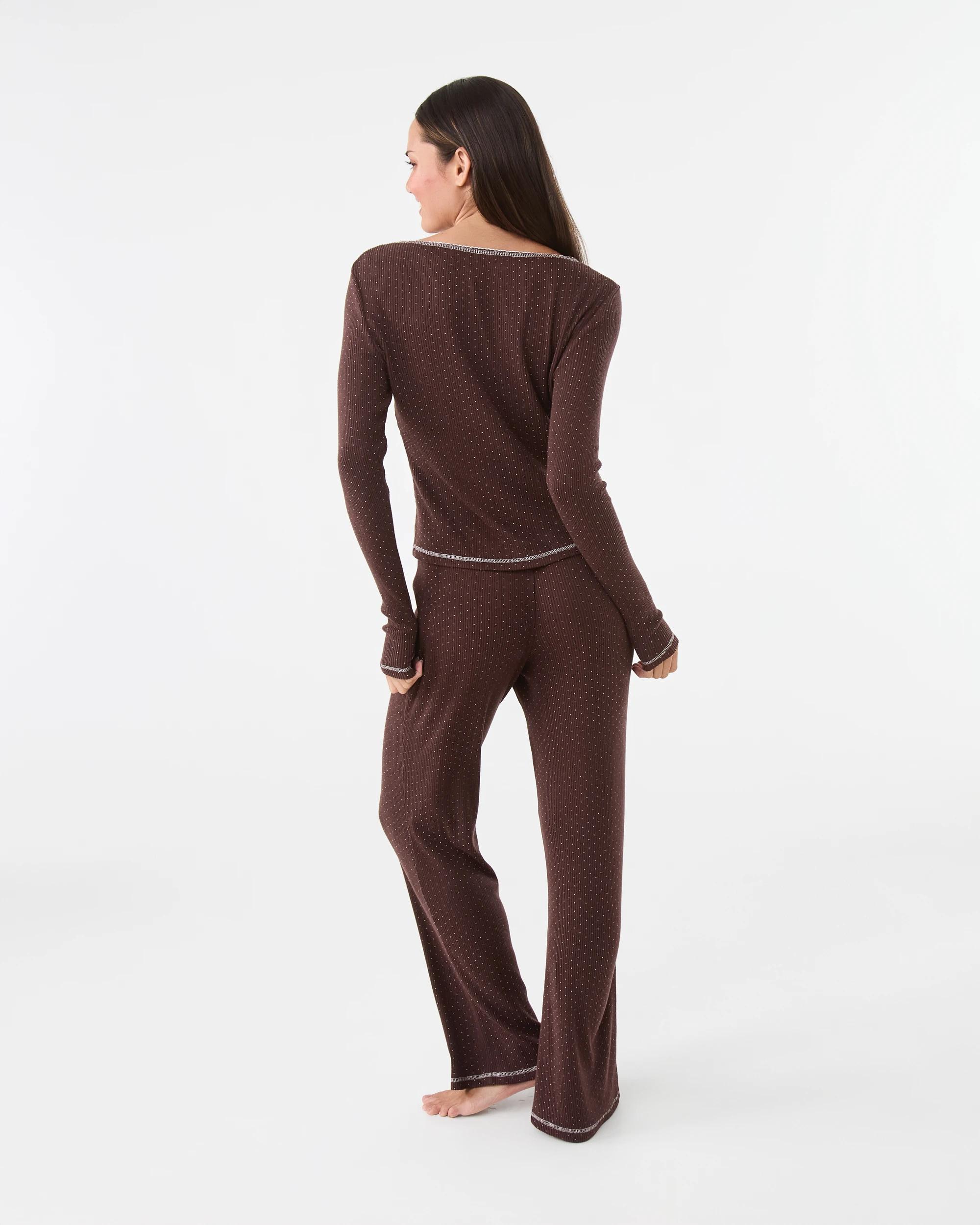 4 Long Sleeve Brushed Rib Bows Top Spot Choc, 4 of 7