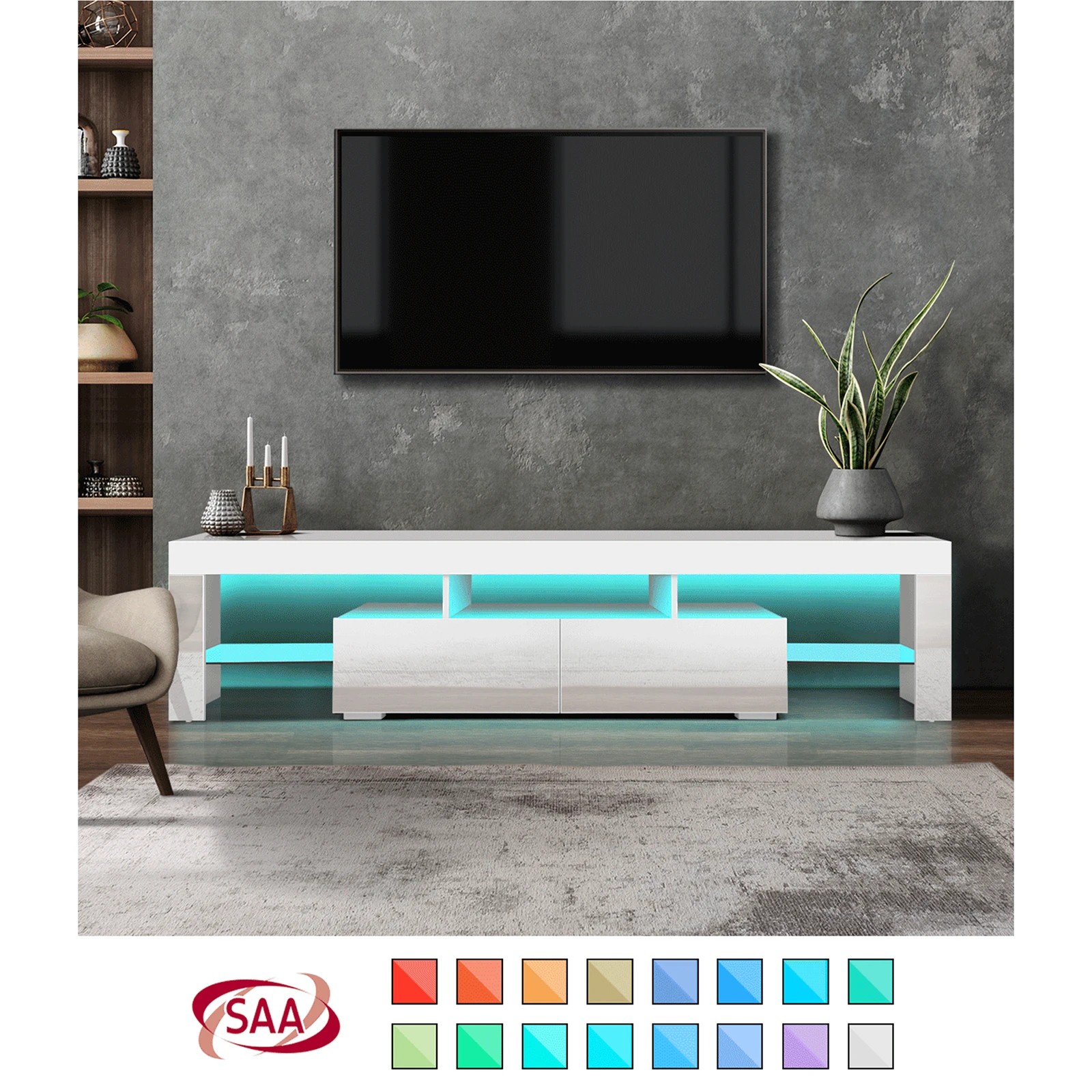 3 Oikiture Entertainment Unit Tv Cabinet Led Rgb Gloss 180cm
 - White, 3 of 8