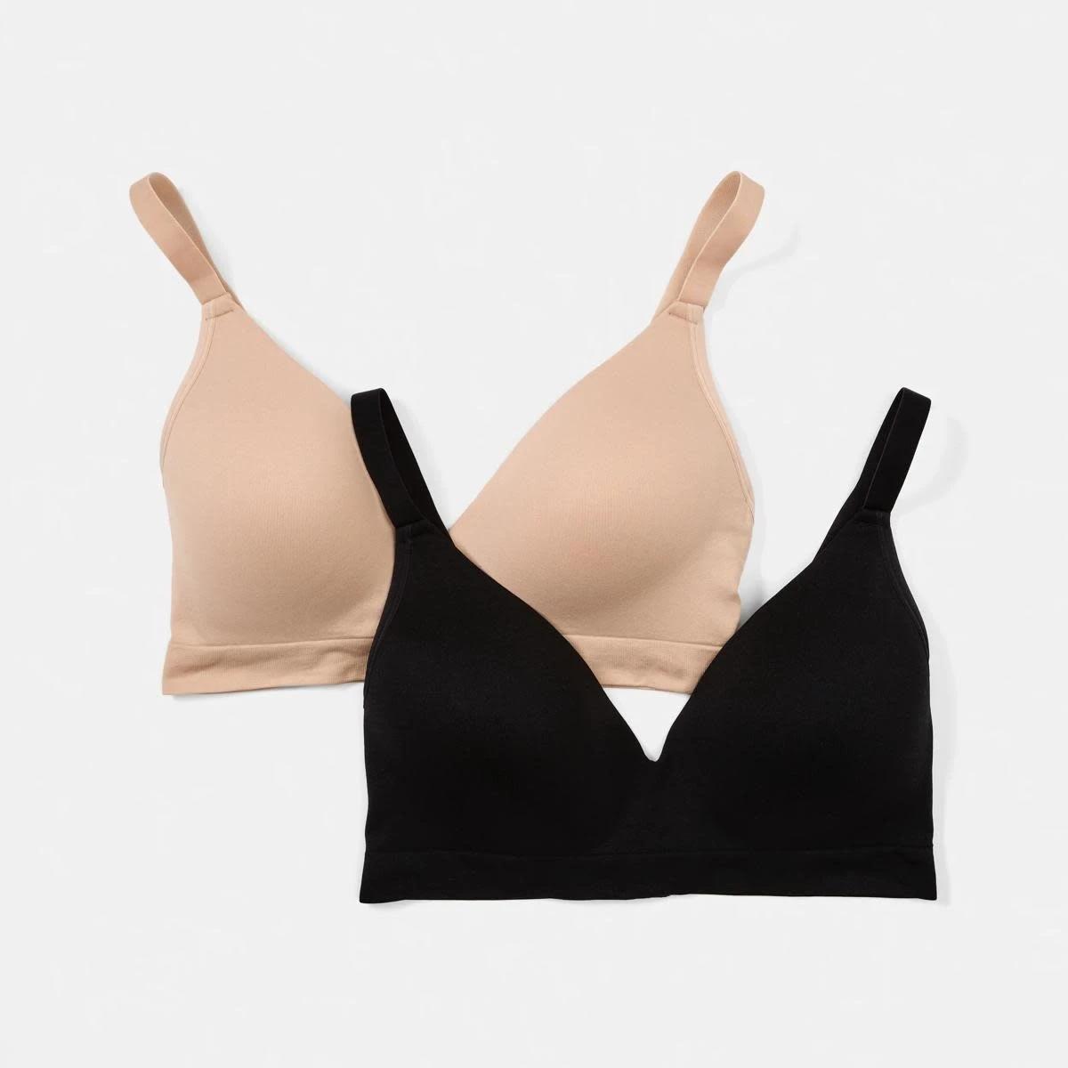 1 2 Pack Full Figure Wirefree Seamfree T-Shirt Bra SOFT SAND BEIGE, BLACK, 1 of 8