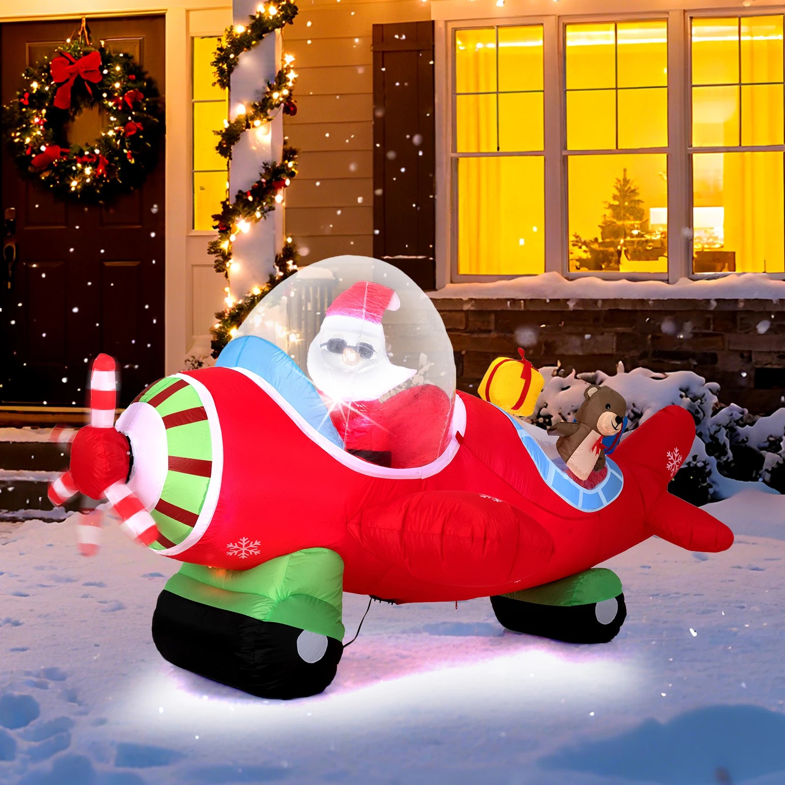 2 Costway 2.2M Christmas Inflatables Airplane Santa Claus & Bear w/Xmas Gift Boxes, 2 of 4