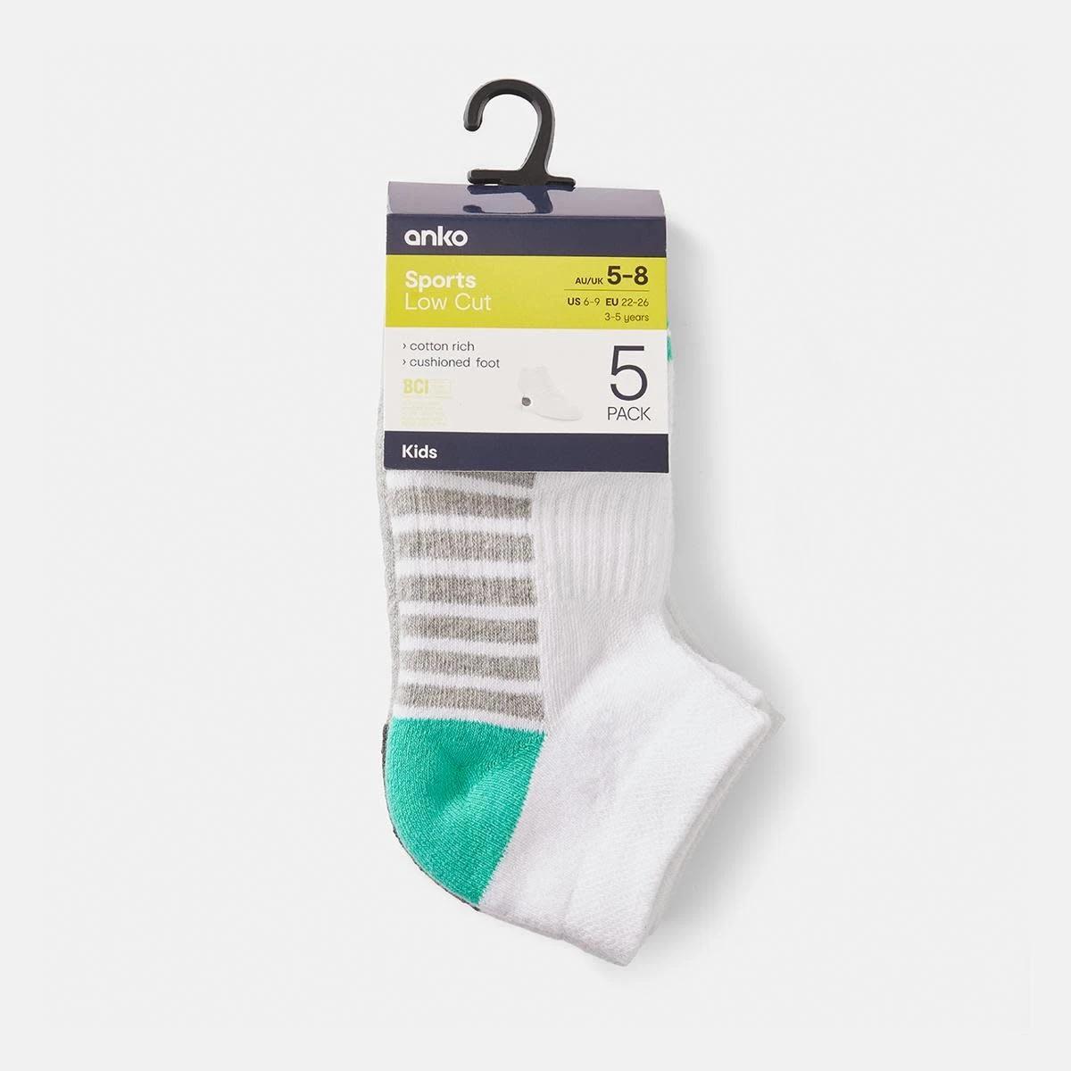 1 5 Pack Active Kids Low Cut Socks WHITE, 1 of 3