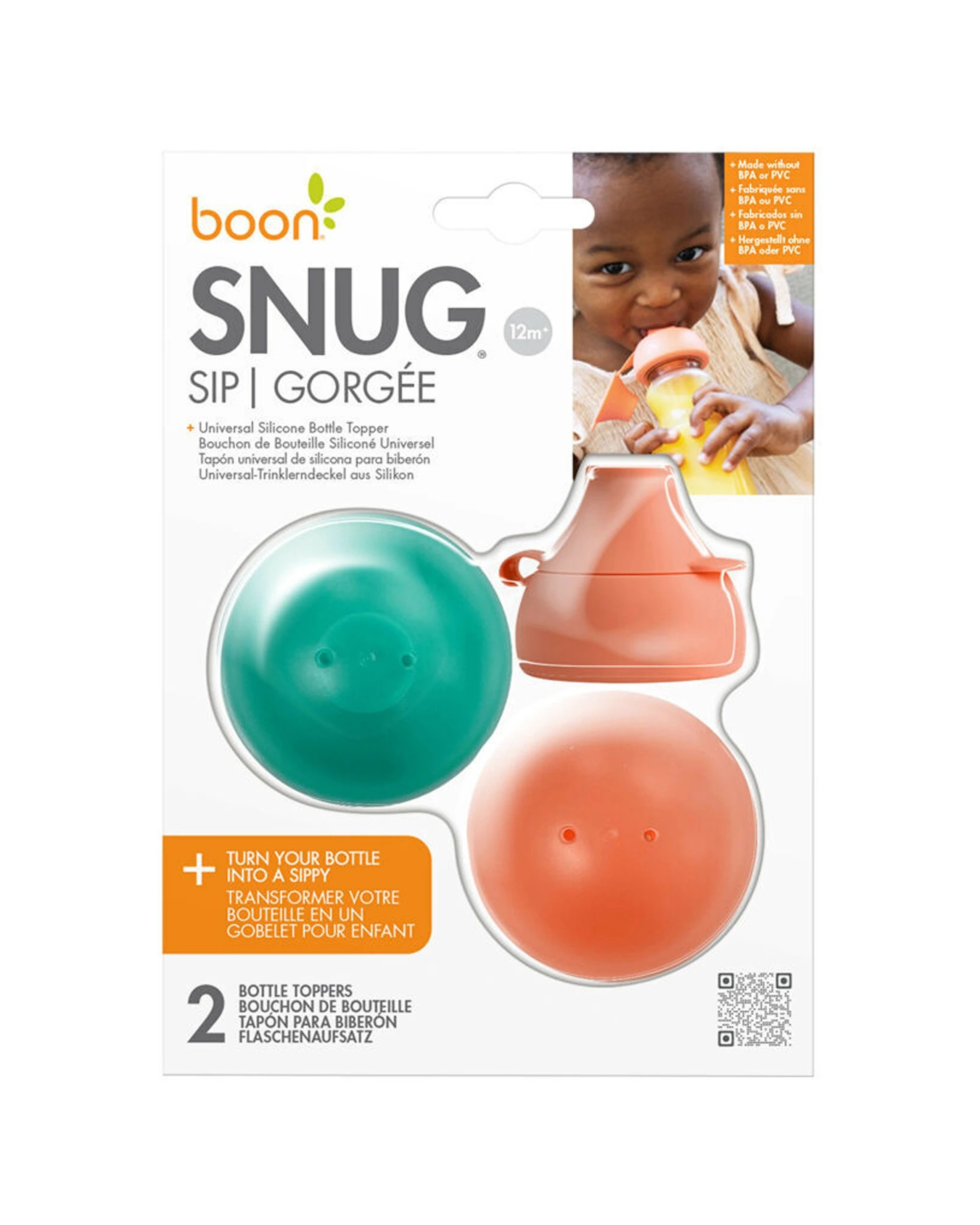 2 Boon Snug Silicon Universal Sippy Cup Bottle Topper With Travel Case 2x 2PK - Multi, 2 of 7
