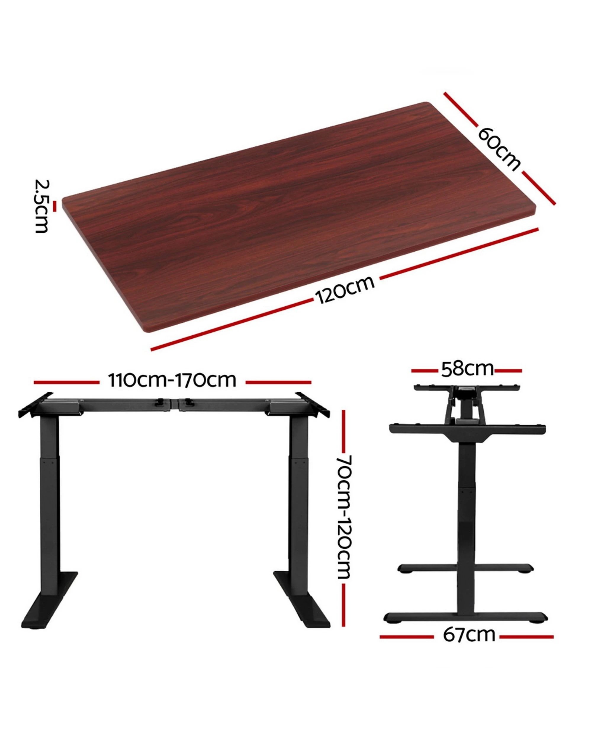 3 Artiss Standing Desk Motorised Dual Motor Walnut 120CM - Brown, 3 of 7