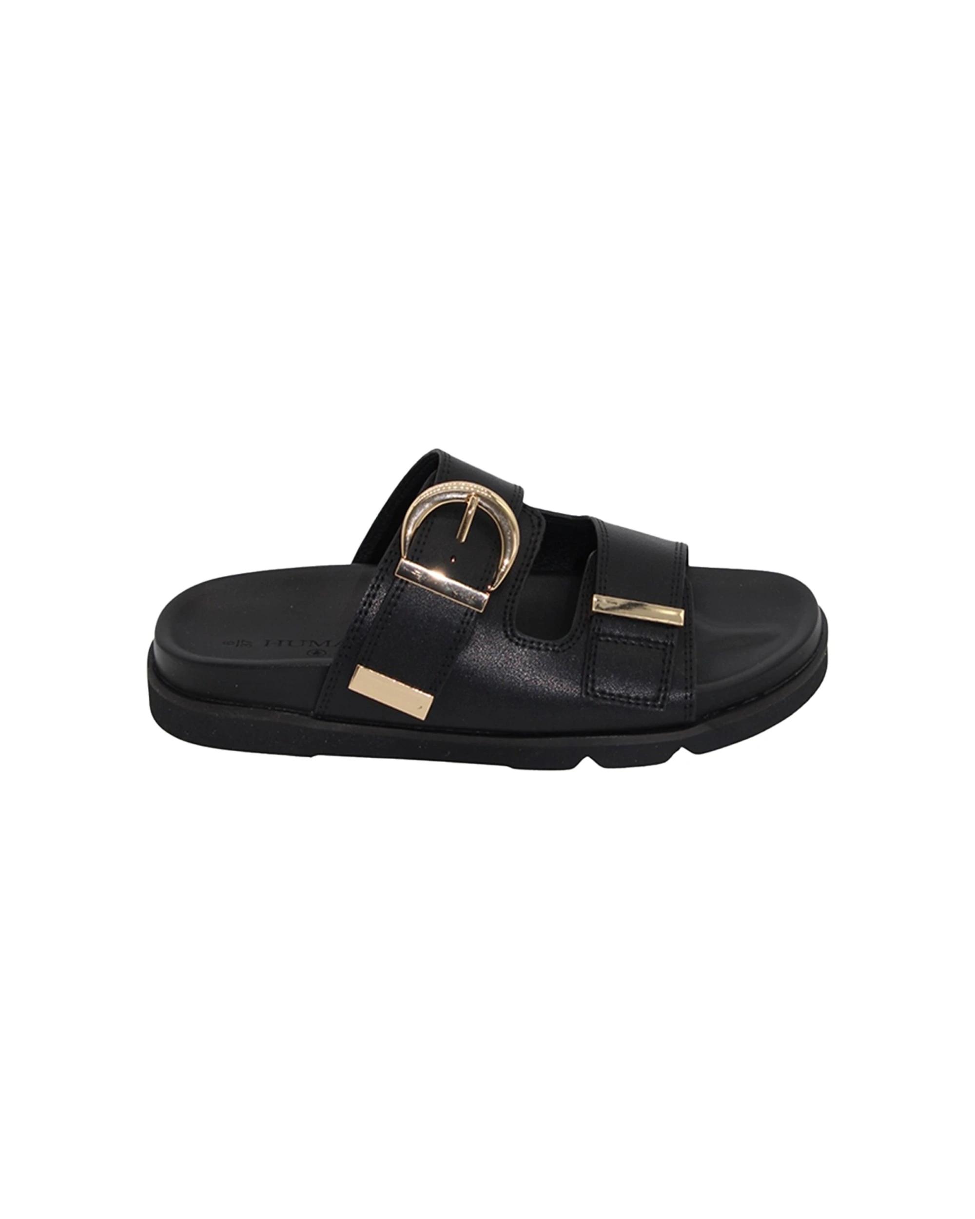 1 Human Shoes Nelly Womens Sandal Double Strap Adjustable Buckle Choc BLACK, 1 of 5