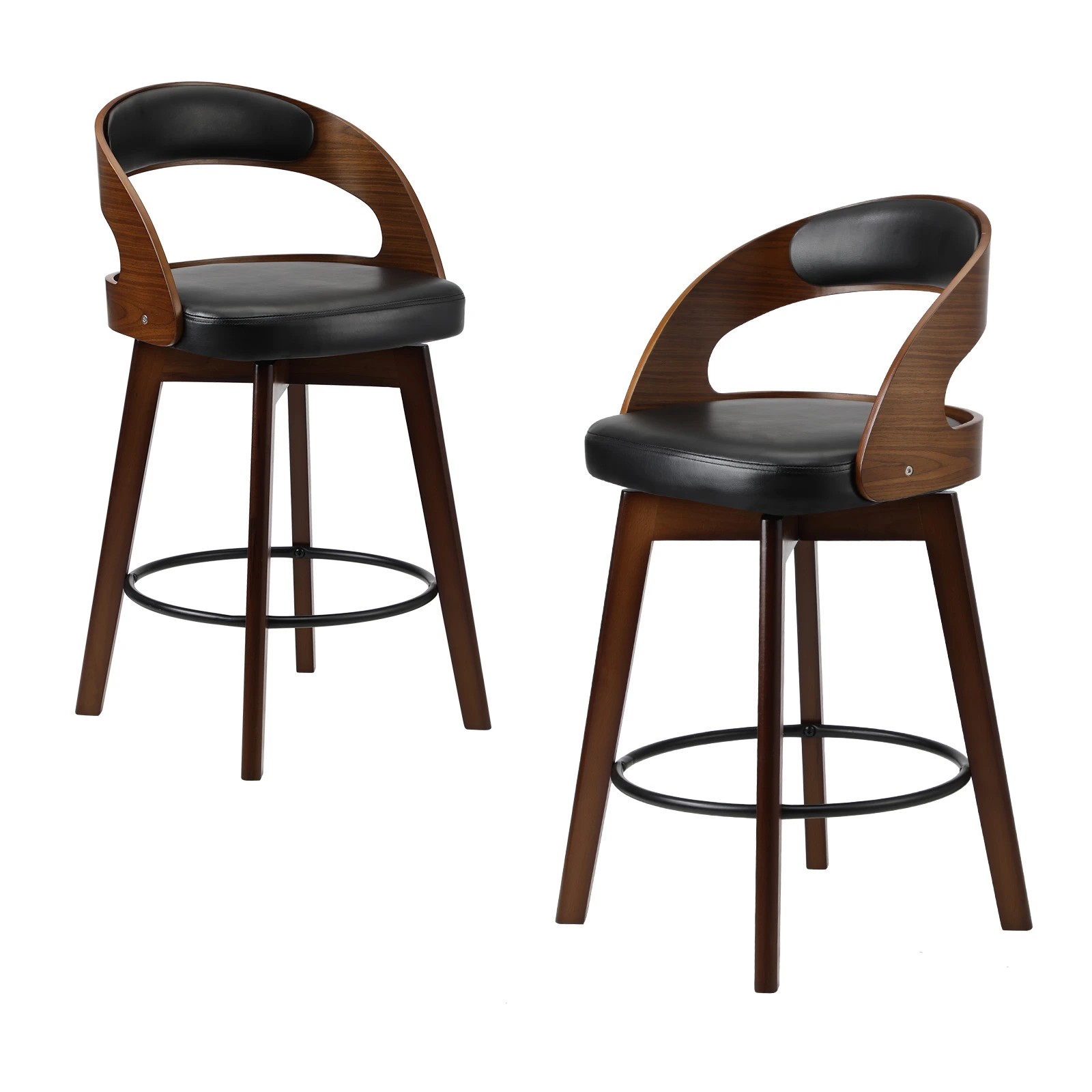 1 Oikiture 2x Bar Stools Kitchen Counter Stool Swivel Dining Chair Pu Leather
 - Black, 1 of 9
