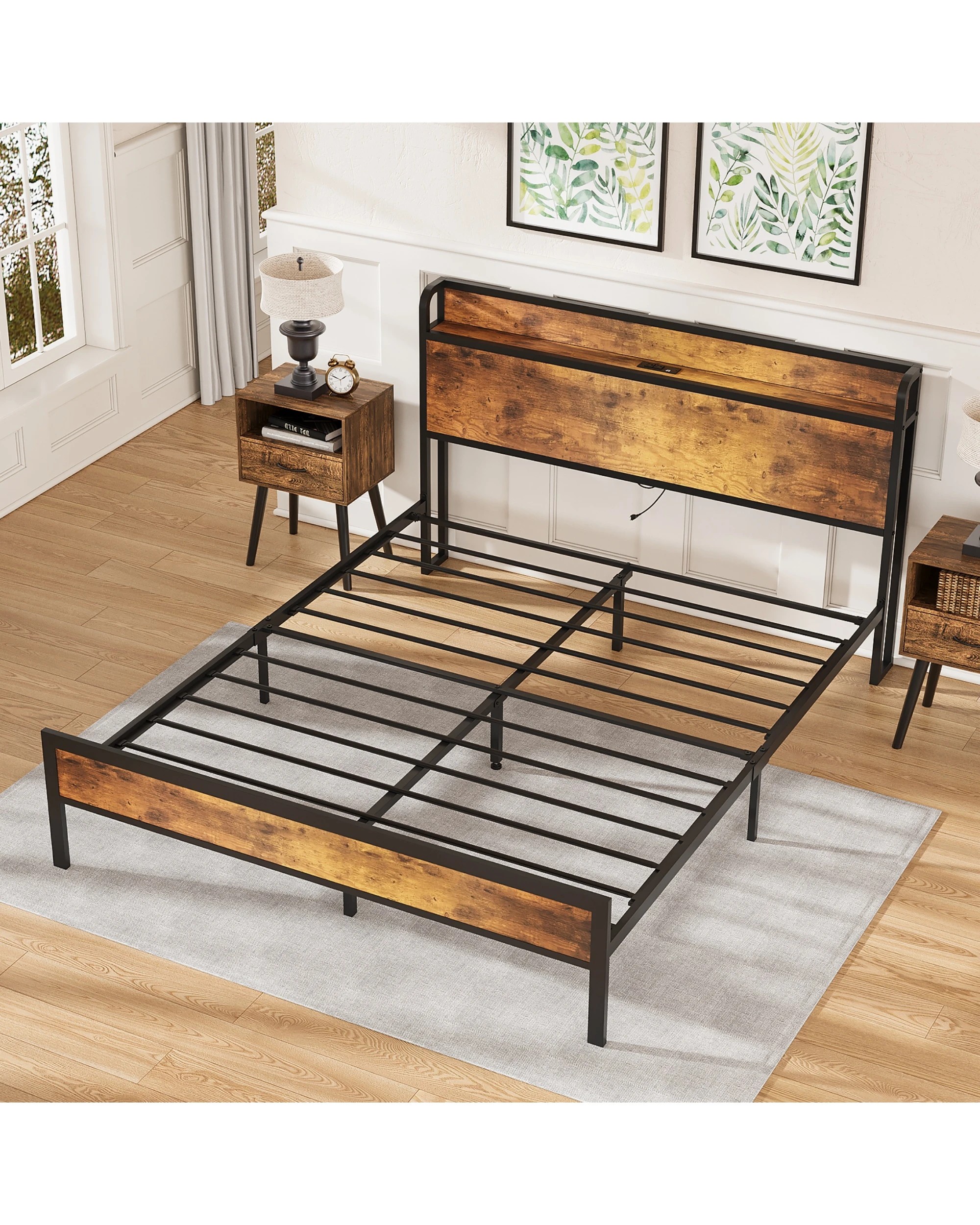 2 Advwin Double Metal Bed Frame Storage Headboard With Charging Station USB Ports, 2 of 8