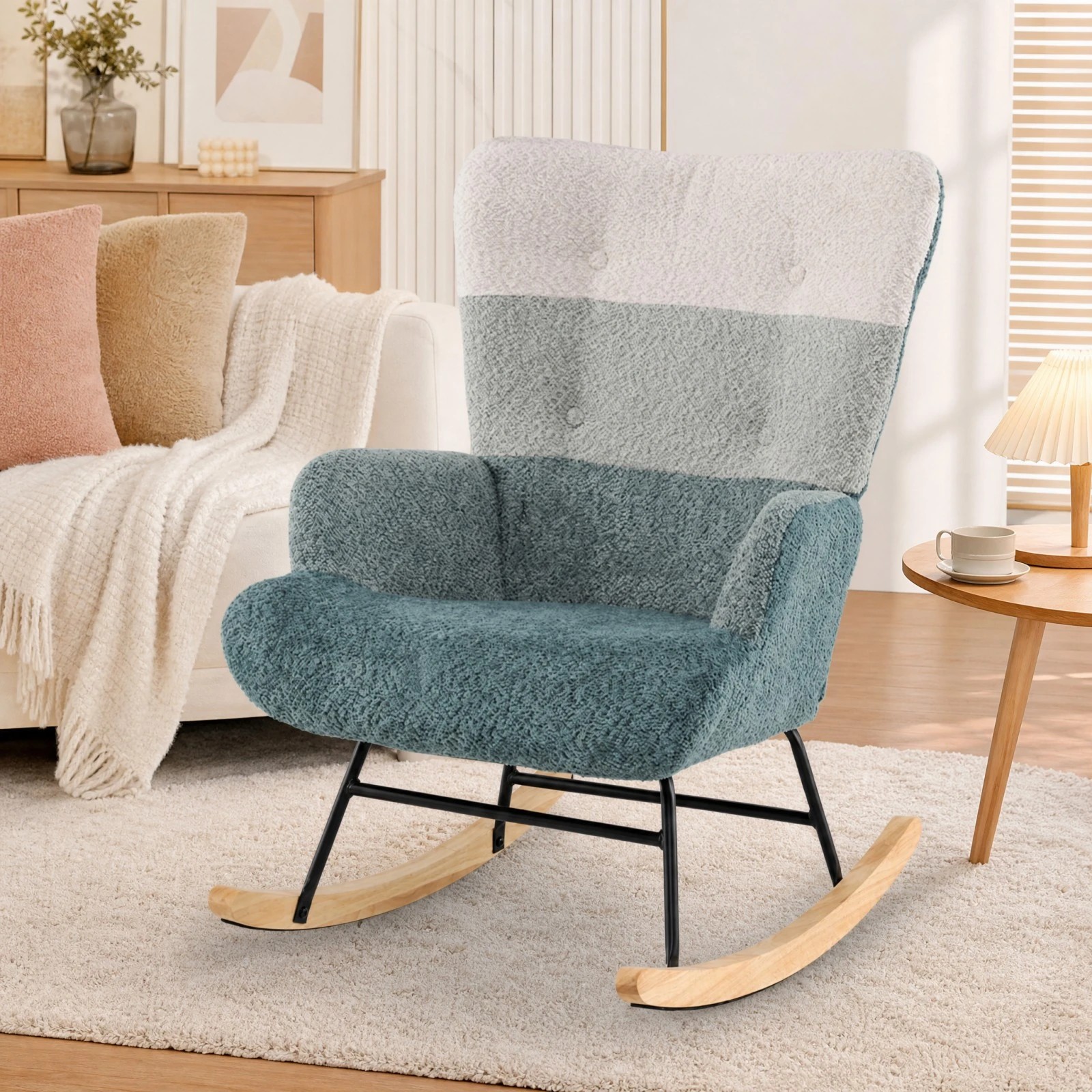 1 Costway Nursery Rocking Chair Upholstered Rocker w/Side Pocket Accent Lounge Chair, 1 of 6
