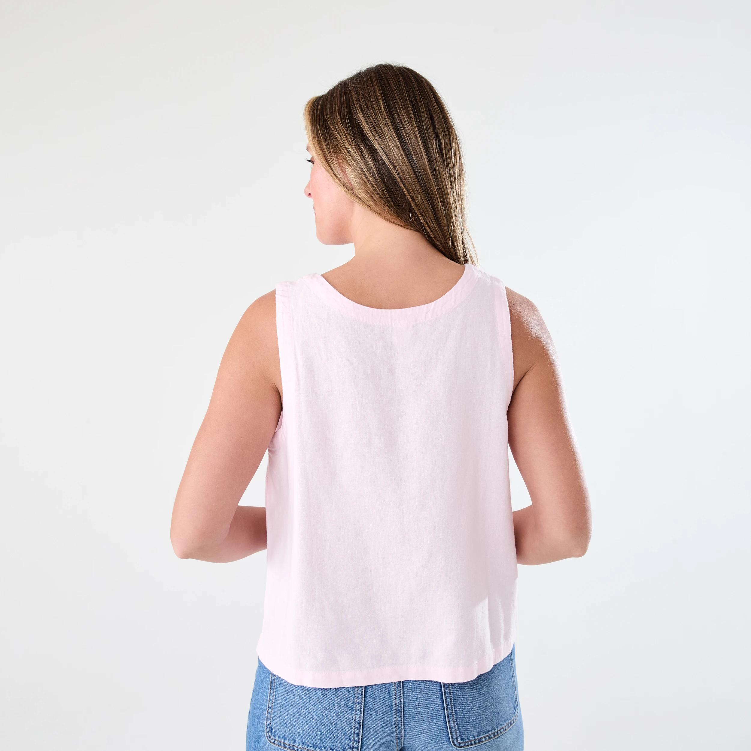 3 Sleeveless Linen Blend Scoop Neck Tank Chery Pink, 3 of 6
