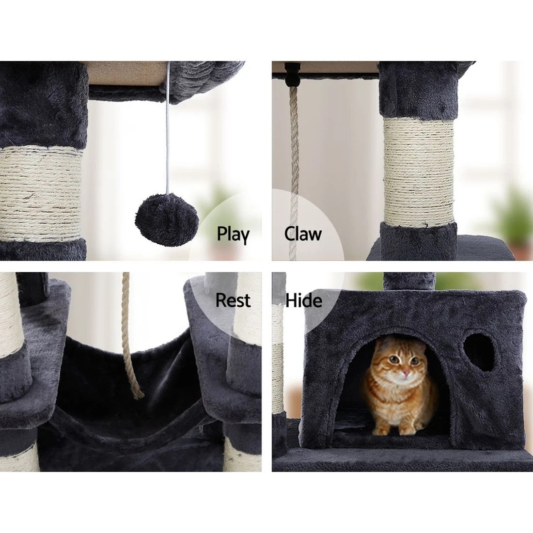 6 I.pet Cat Tree 145cm Tower Scratching Post Scratcher Wood Condo House Large Bed
 - Grey, 6 of 6