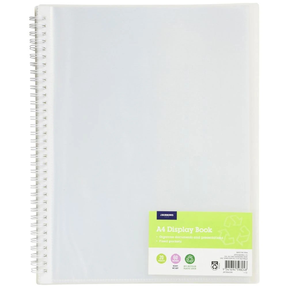 1 J.Burrows A4 Display Book 20 Pockets Clear, 1 of 3