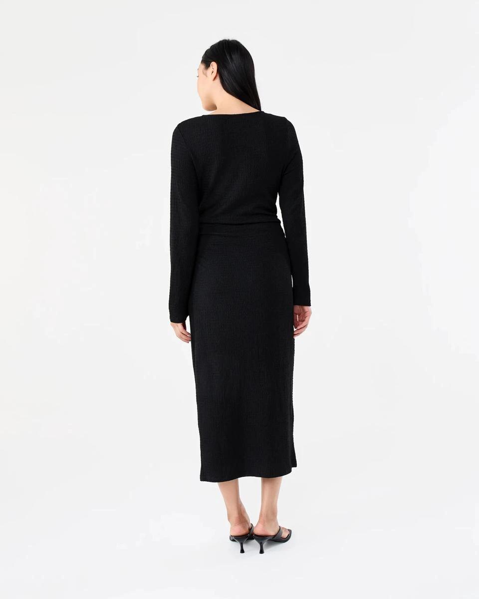 3 Long Sleeve Crinkle Ruched Midi Dress Black, 3 of 8