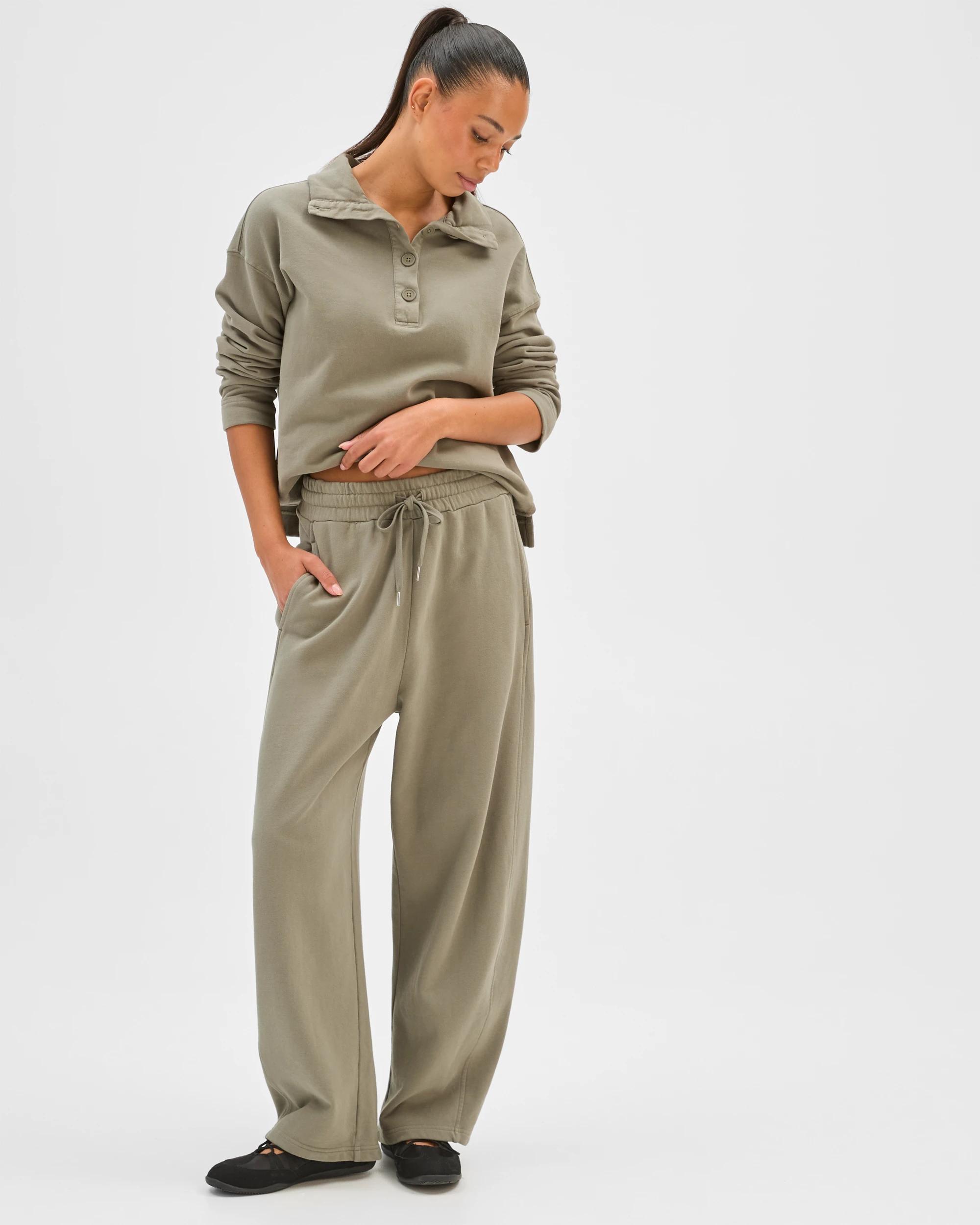 2 Target Woman Australian Cotton Funnel Neck Button Front Jumper WASHED OLIVE, 2 of 7