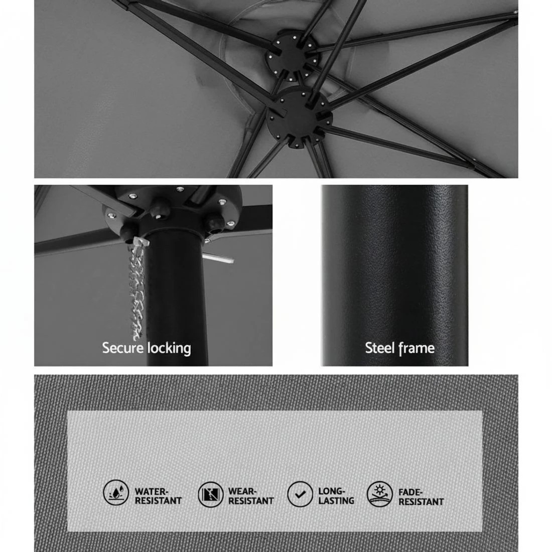 4 Instahut 4.57m Outdoor Umbrella w/Base Stand Beach Pole Garden Tilt - Grey, 4 of 5