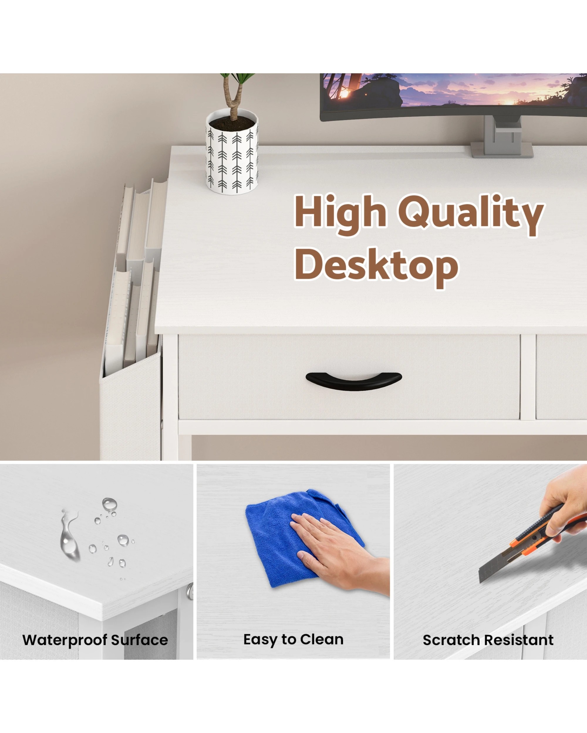 3 Advwin 100cm Small Desk With 2 Drawers And Storage Bag Makeup Vanity Desk White, 3 of 10