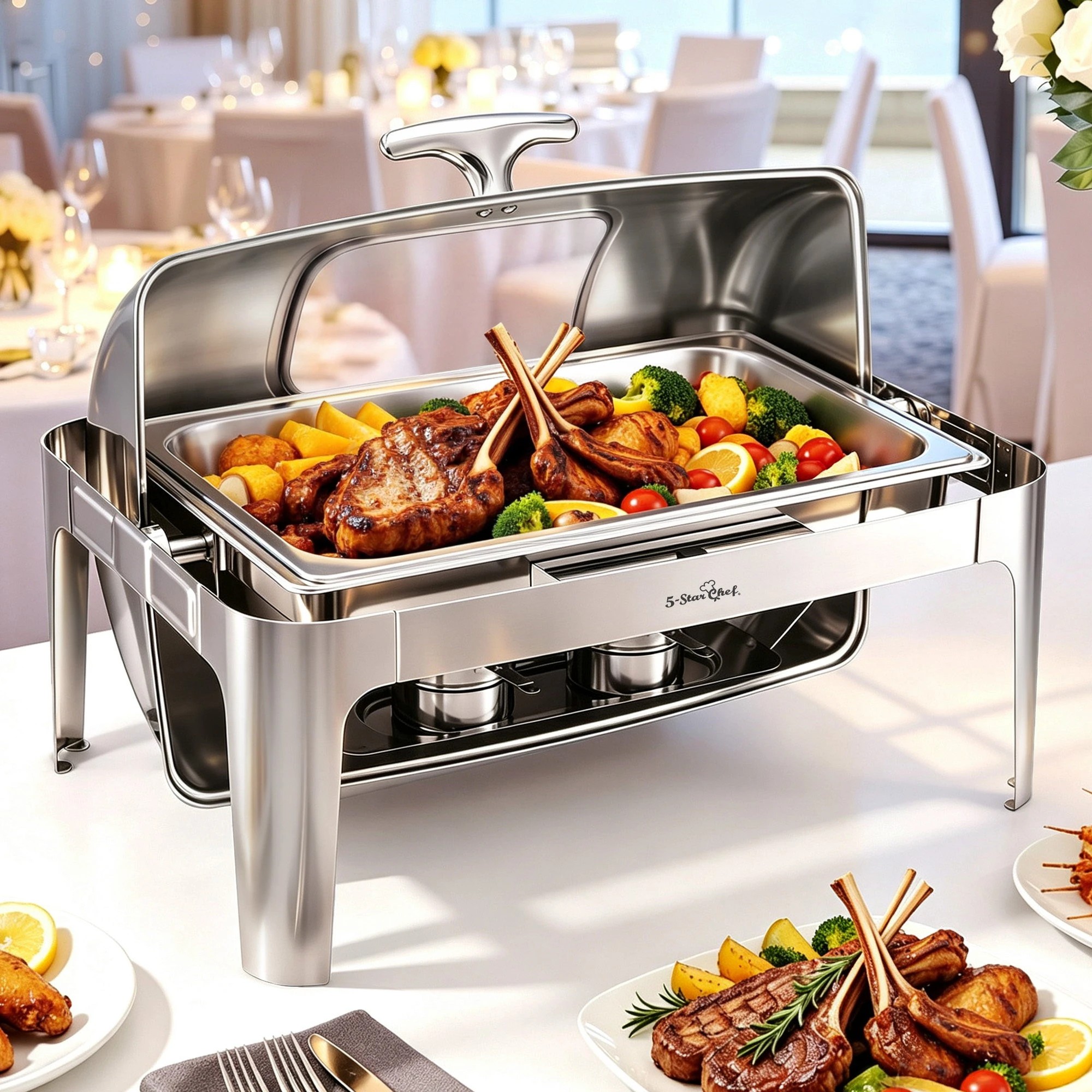 2 5-Star Chef 9L Chafing Dish Buffet Warmer Food Warmer Catering Server - Silver, 2 of 10