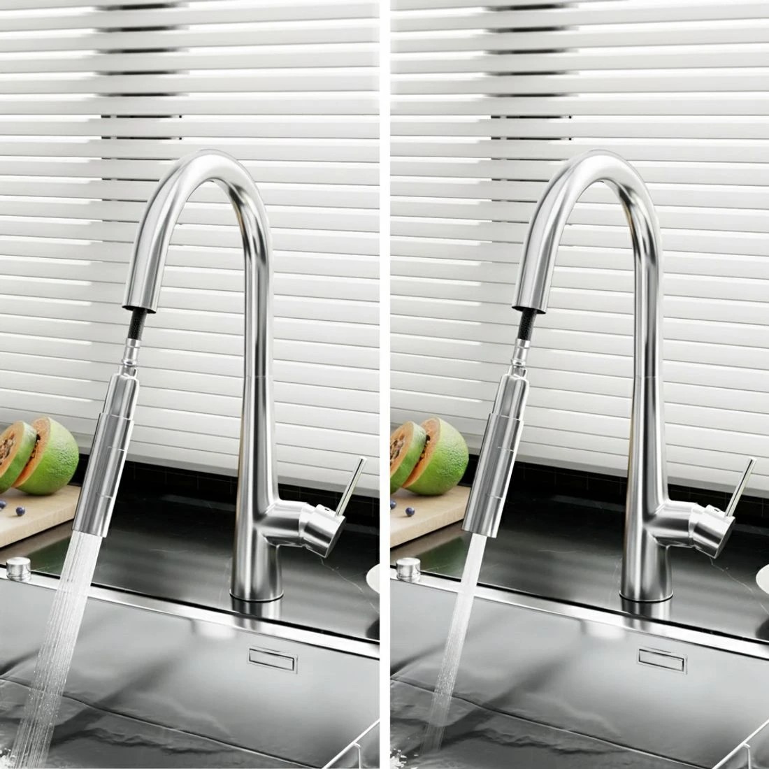 3 Cefito Kitchen Mixer Tap Pull Out Round 2 Mode Sink Basin Faucet Swivel WELS - Silver, 3 of 4